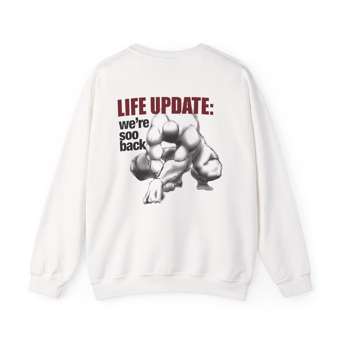 Life Update: we're soo back Crewneck Sweatshirt | Muscular Figure Graphic