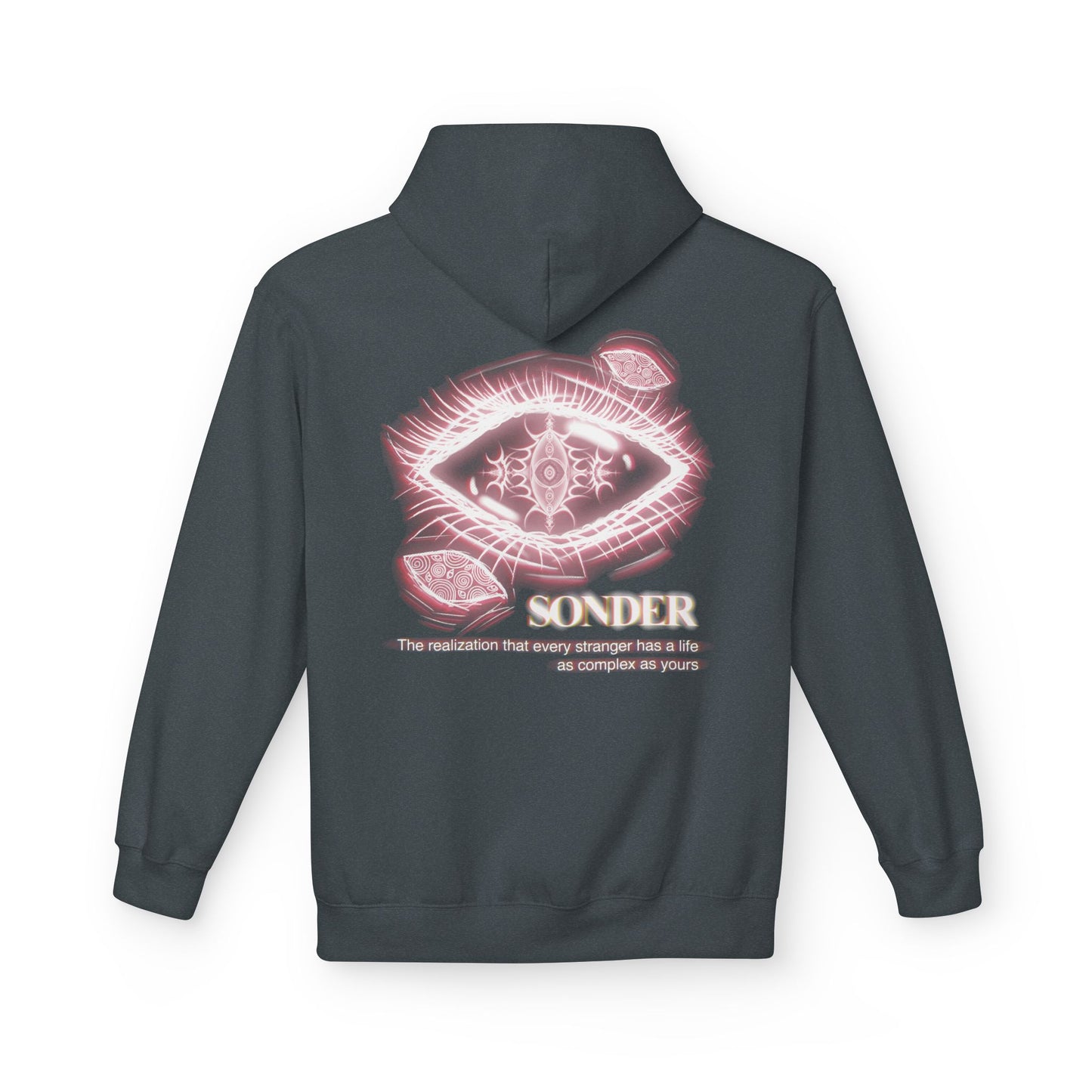 Sonder eye illustration Hoodie | Back graphic, neon pink text