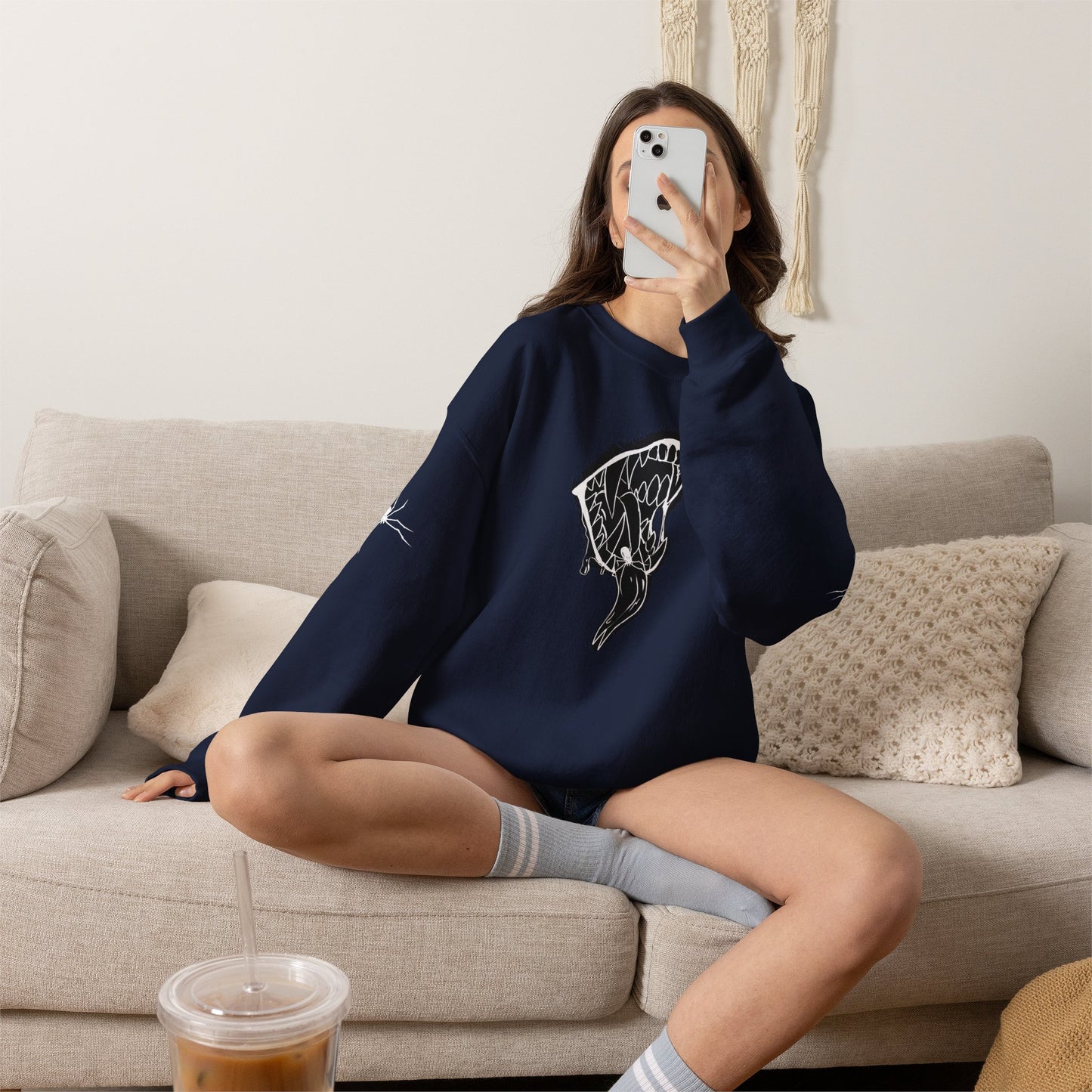 Snake Skull Illustration Crewneck Sweatshirt | Gothic Snake Sleeve Art