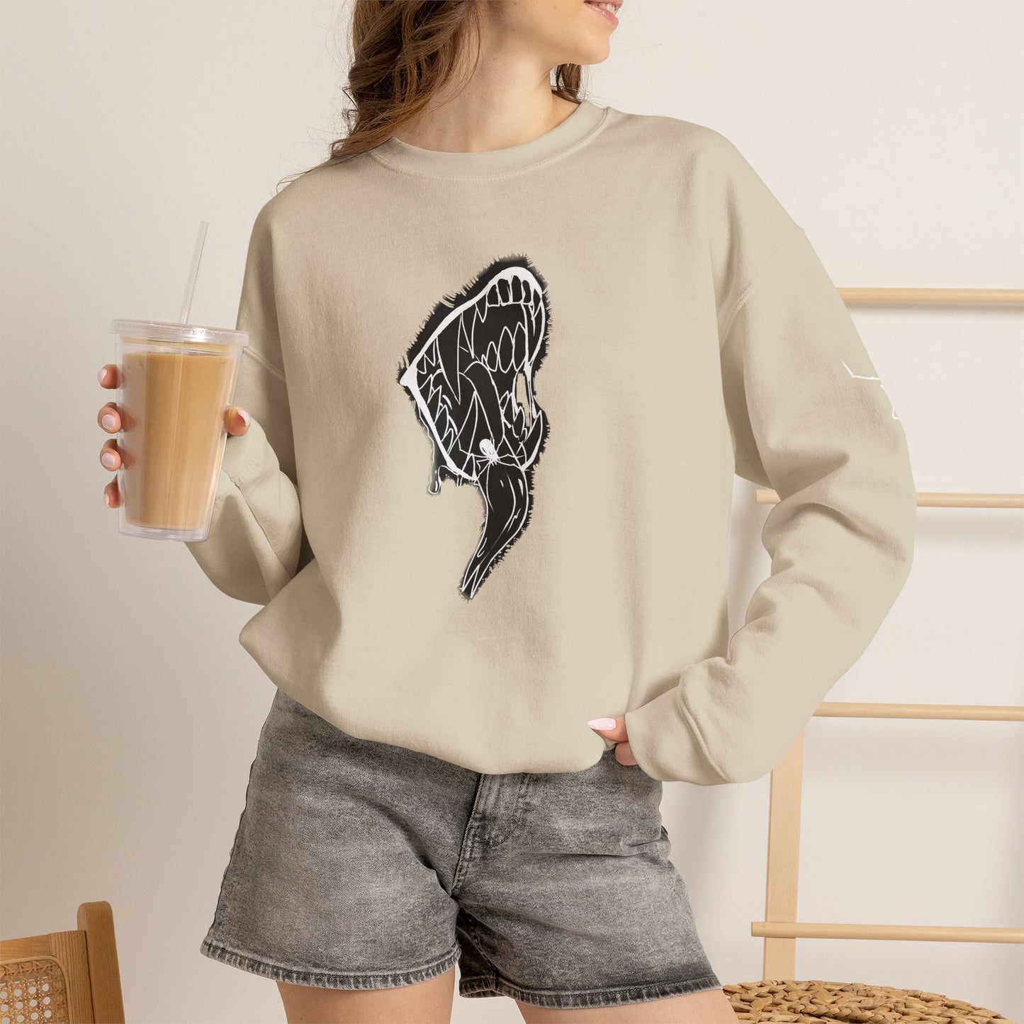 Snake Skull Illustration Crewneck Sweatshirt | Gothic Snake Sleeve Art