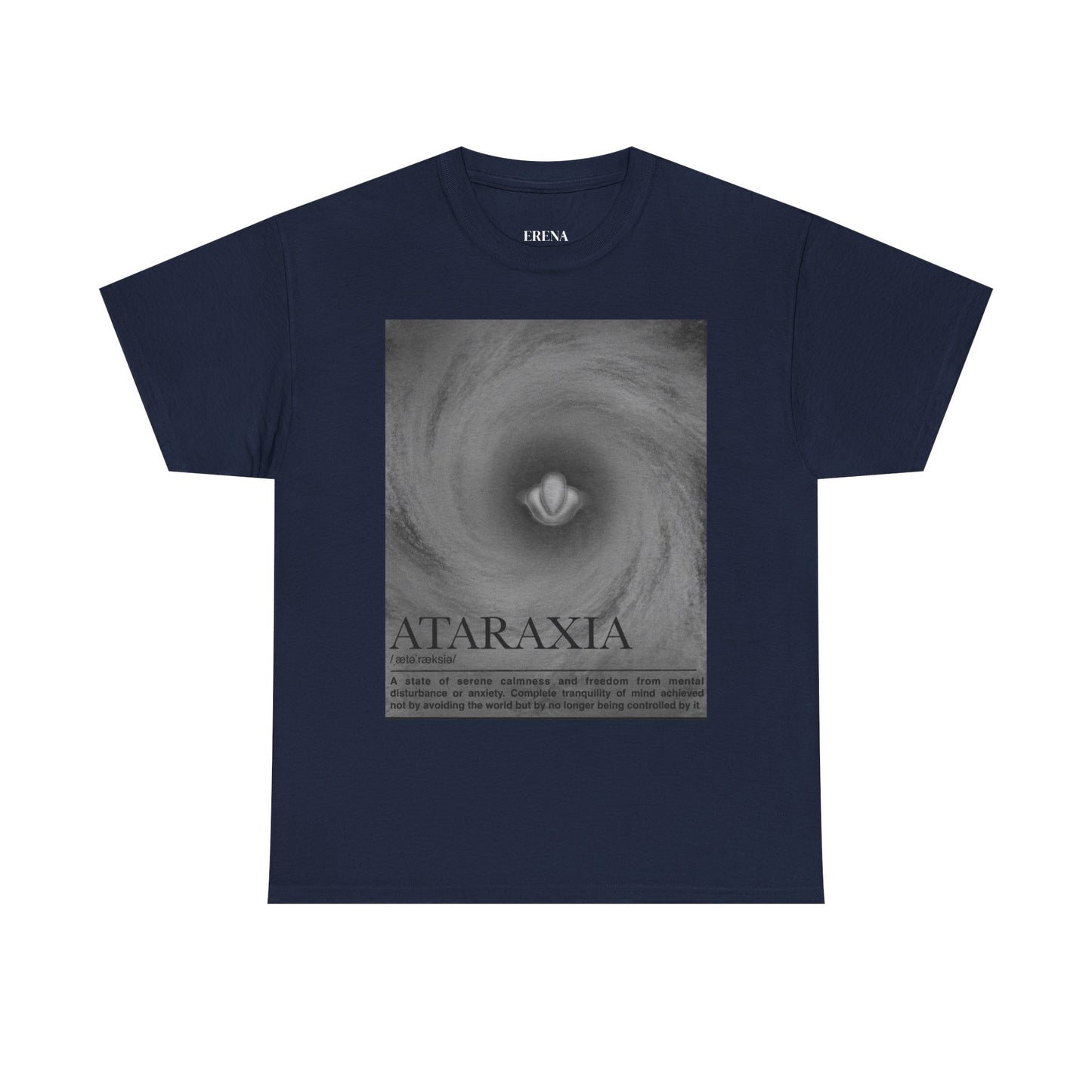 Ataraxia vortex poster Tee | minimalist storm swirl typography