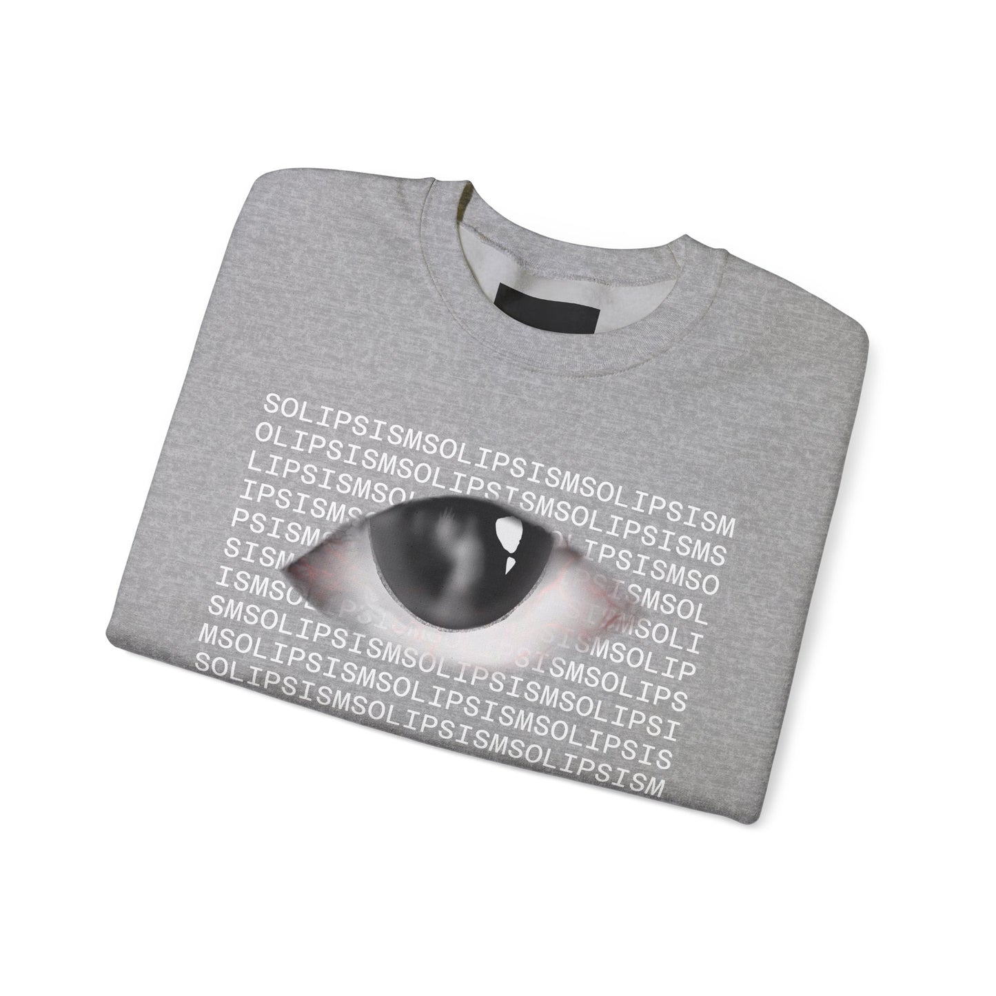 Solipsism Eye Graphic Crewneck Sweatshirt | Typographic Sleeve Print