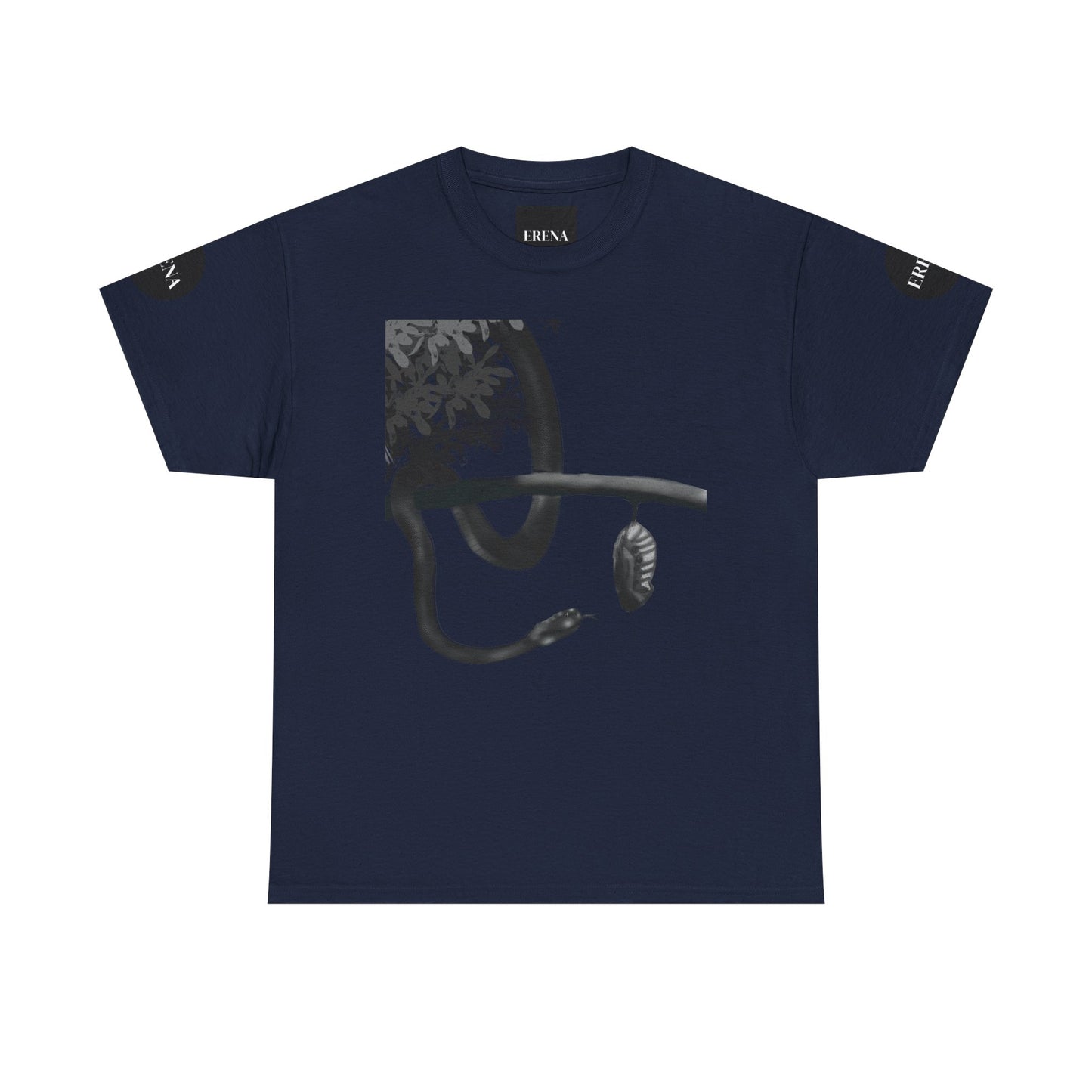 Metempsychosis Snake Illustration Tee | Monochrome Botanical Art