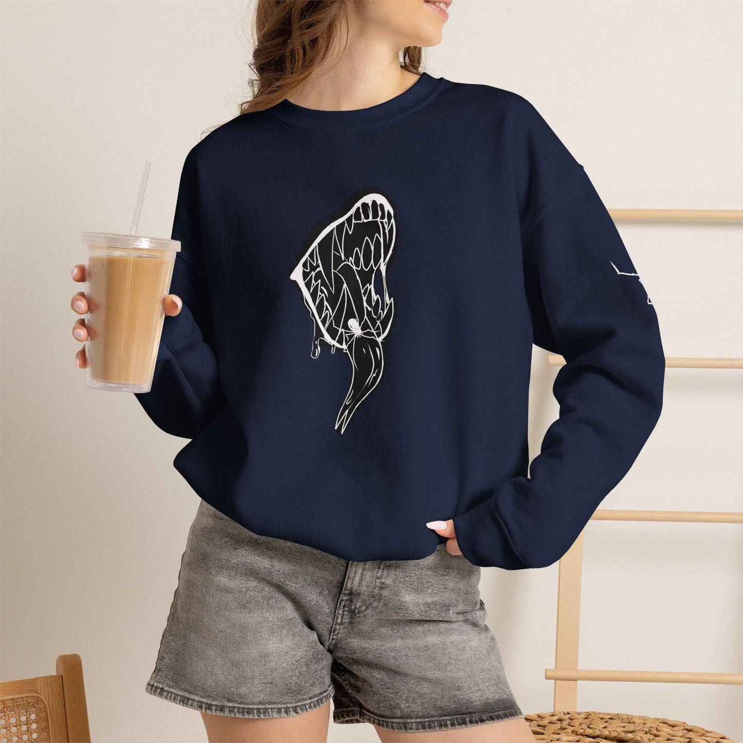 Snake Skull Illustration Crewneck Sweatshirt | Gothic Snake Sleeve Art