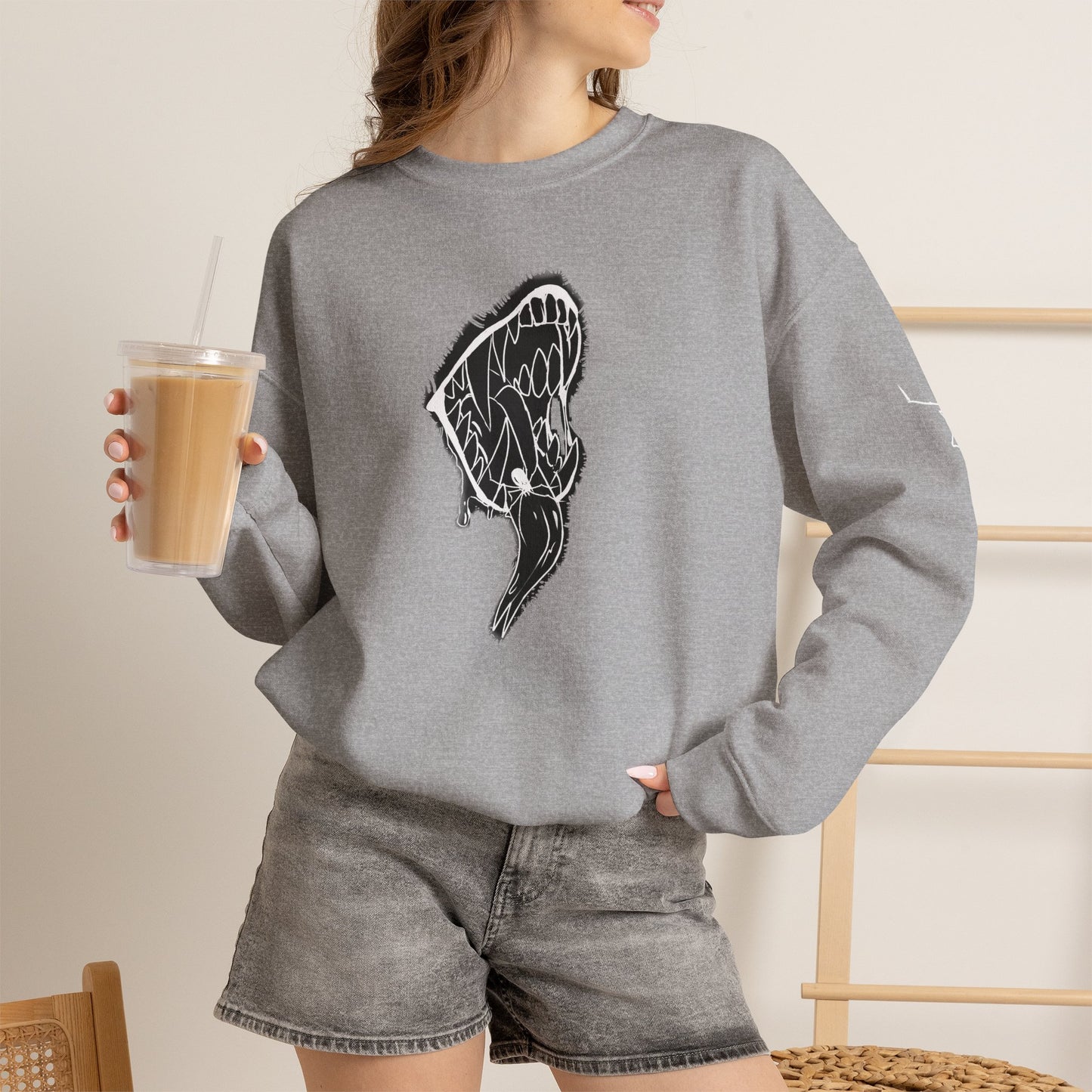 Snake Skull Illustration Crewneck Sweatshirt | Gothic Snake Sleeve Art