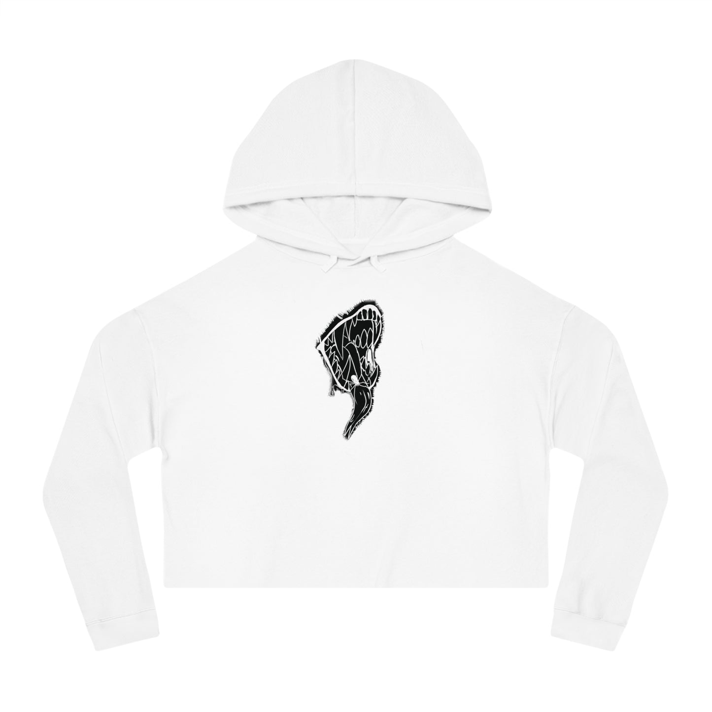 Cropped Hoodie — Black Abstract Shark Graphic