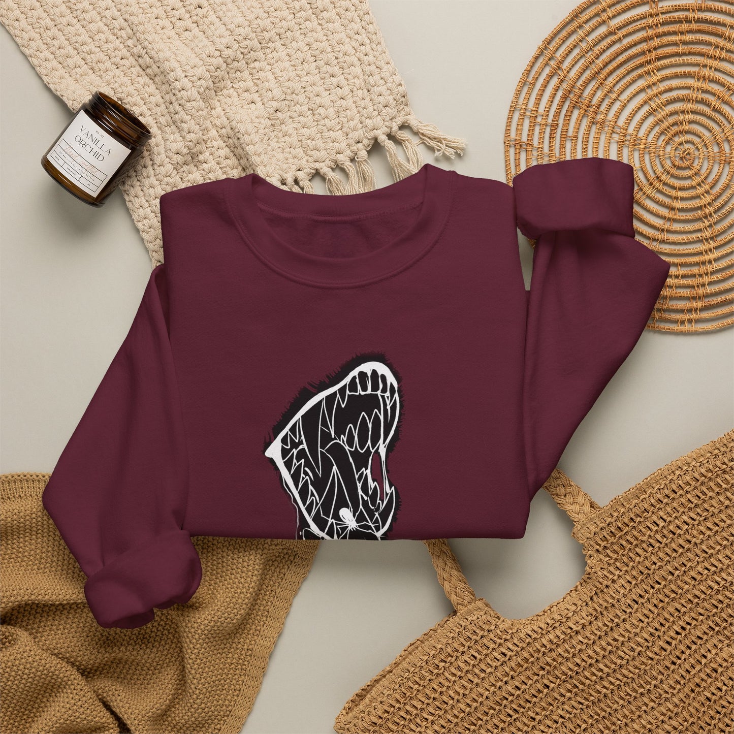 Snake Skull Illustration Crewneck Sweatshirt | Gothic Snake Sleeve Art