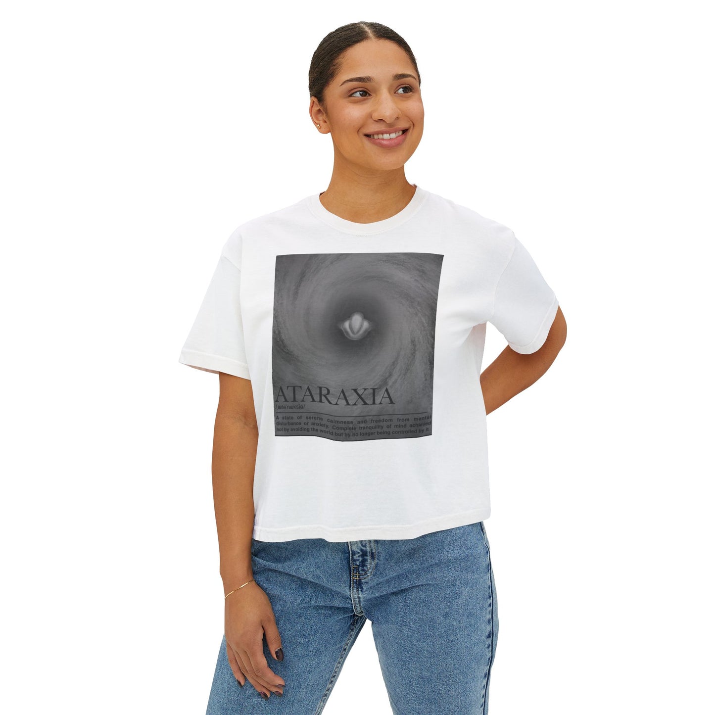 Ataraxia Swirl graphic Women's Tee | Calm Mind, Minimal Monochrome