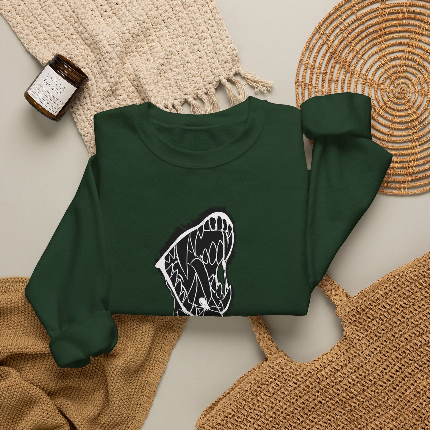 Snake Skull Illustration Crewneck Sweatshirt | Gothic Snake Sleeve Art
