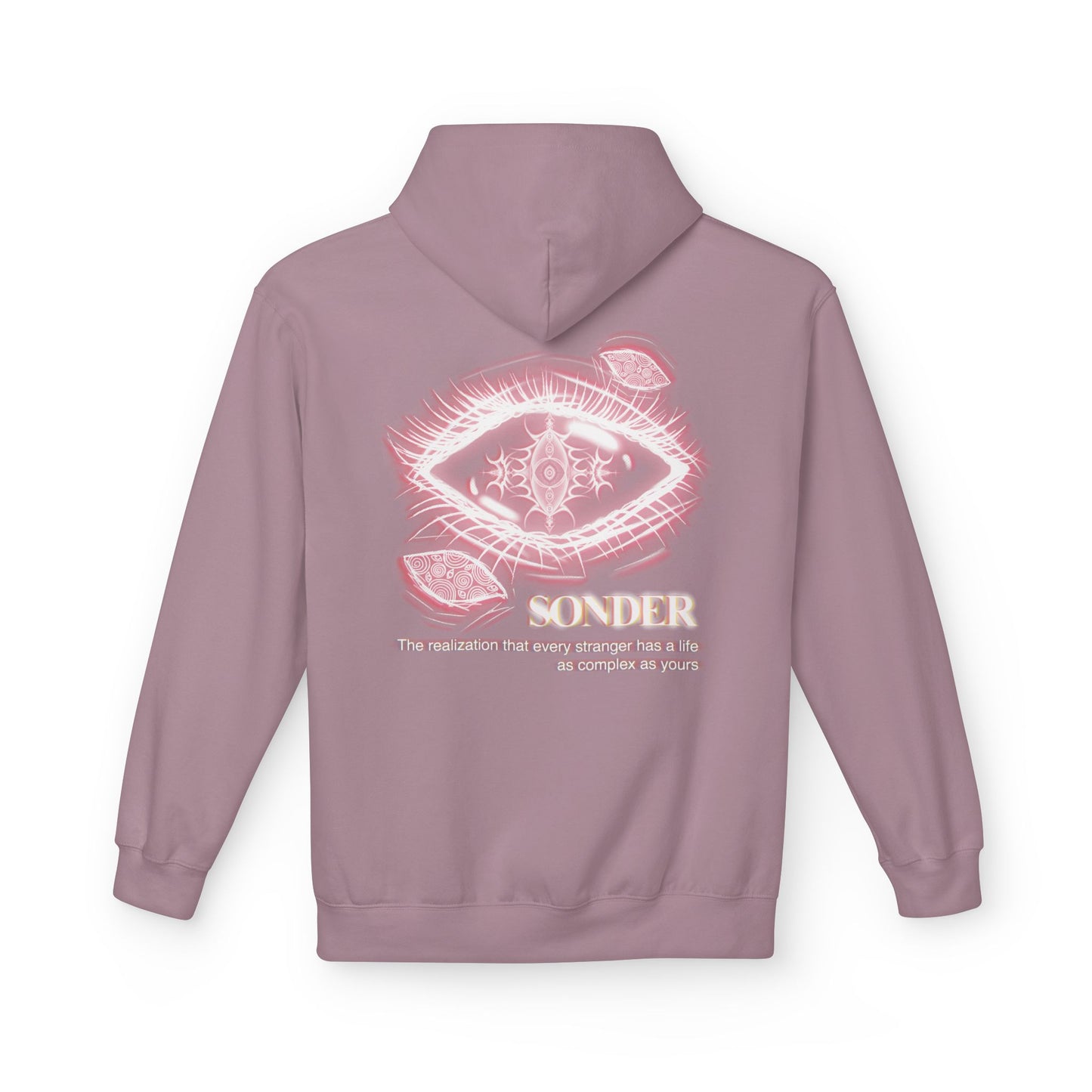 Sonder eye illustration Hoodie | Back graphic, neon pink text