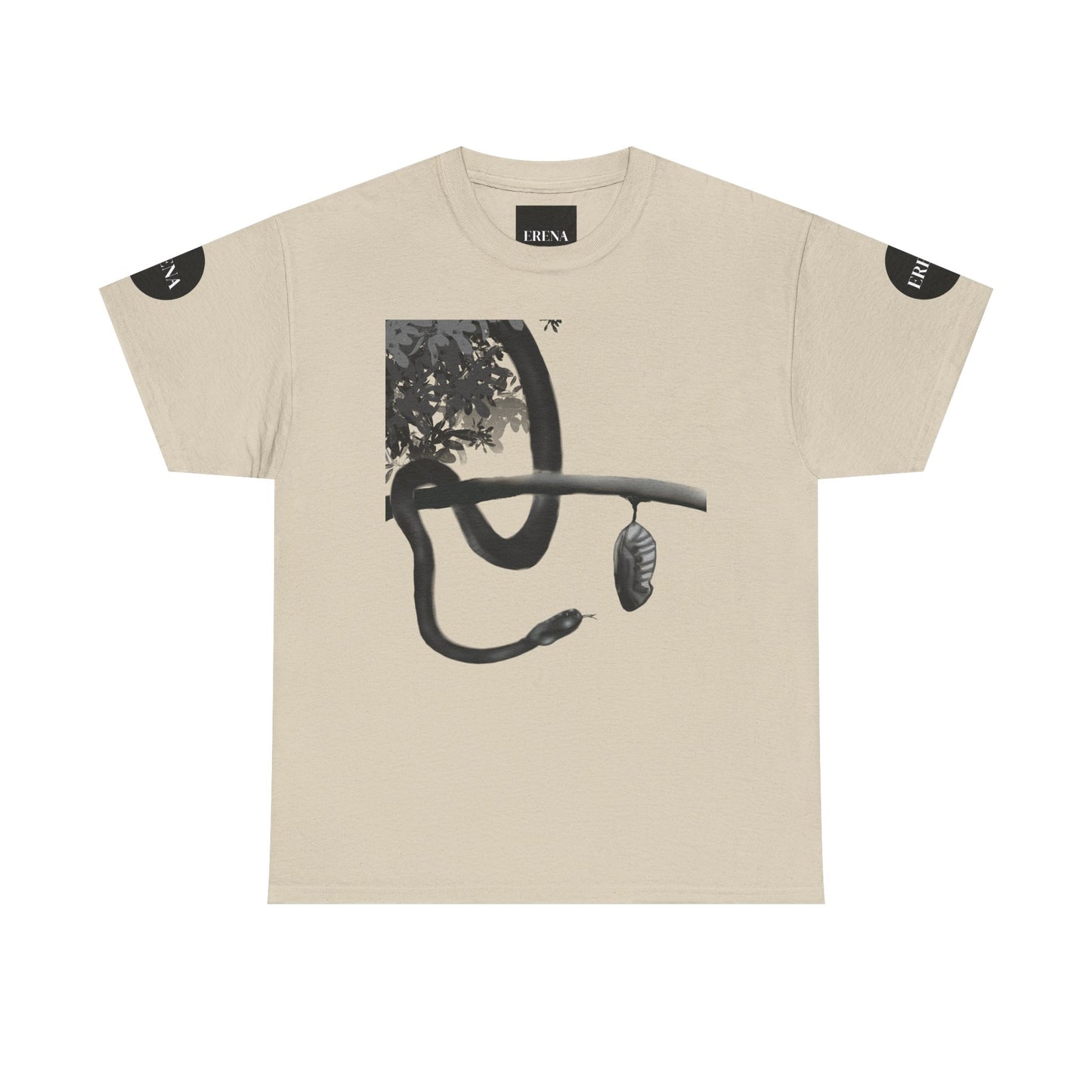 Metempsychosis Snake Illustration Tee | Monochrome Botanical Art