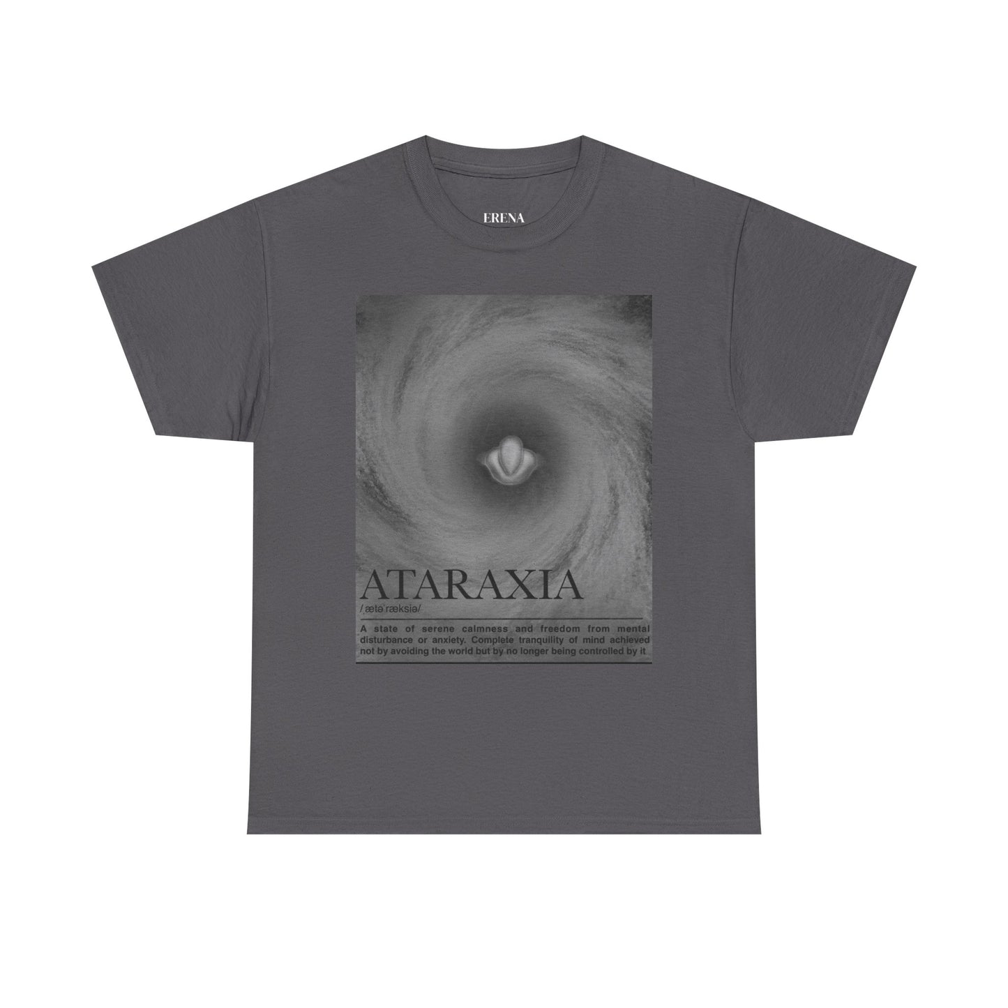 Ataraxia vortex poster Tee | minimalist storm swirl typography