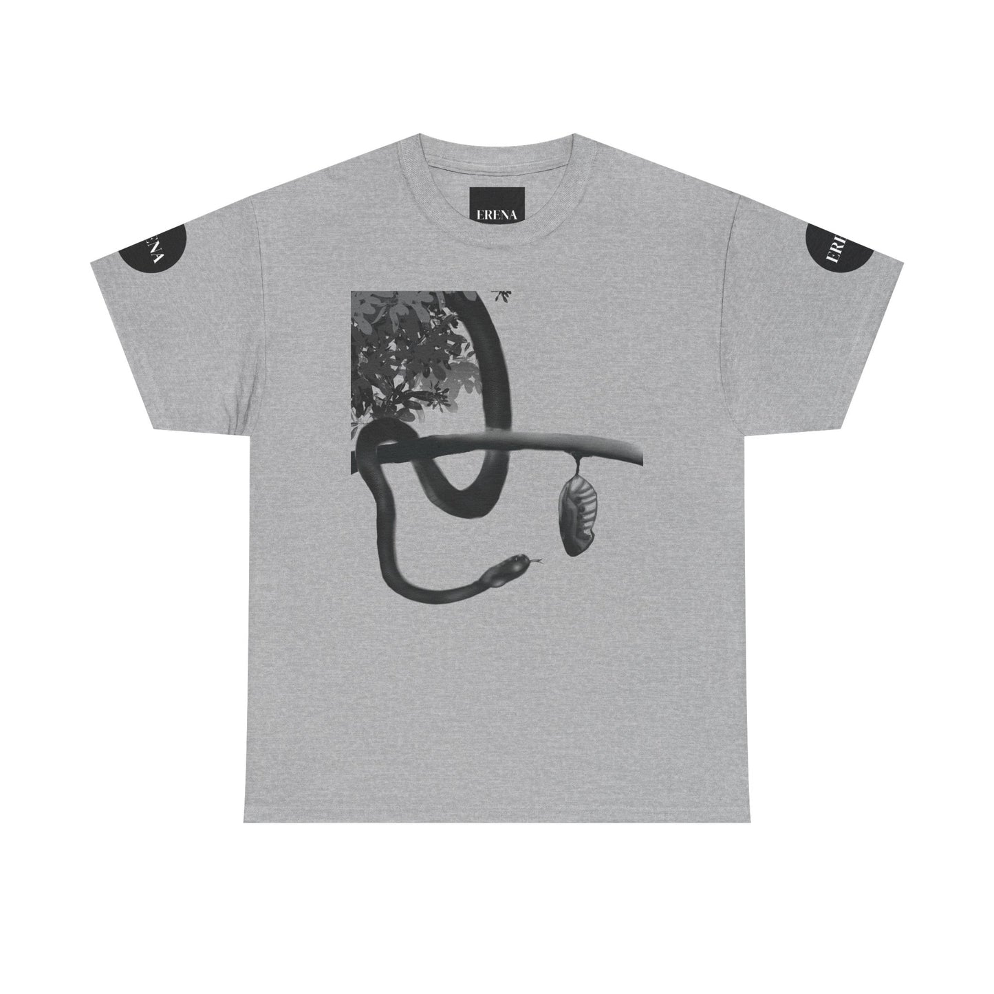 Metempsychosis Snake Illustration Tee | Monochrome Botanical Art