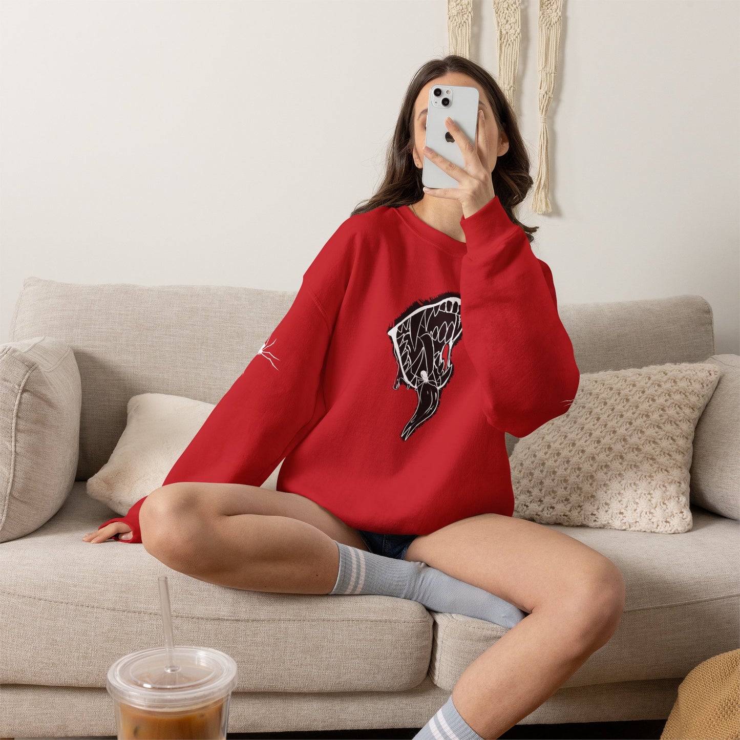 Snake Skull Illustration Crewneck Sweatshirt | Gothic Snake Sleeve Art
