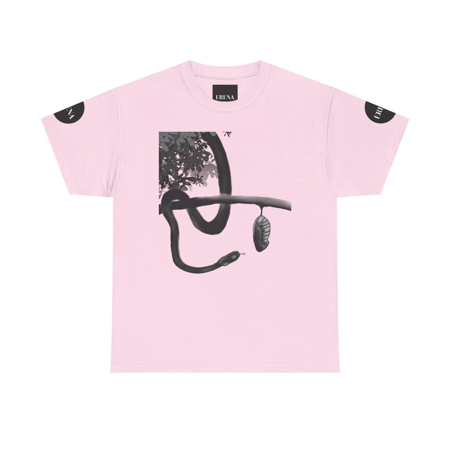 Metempsychosis Snake Illustration Tee | Monochrome Botanical Art