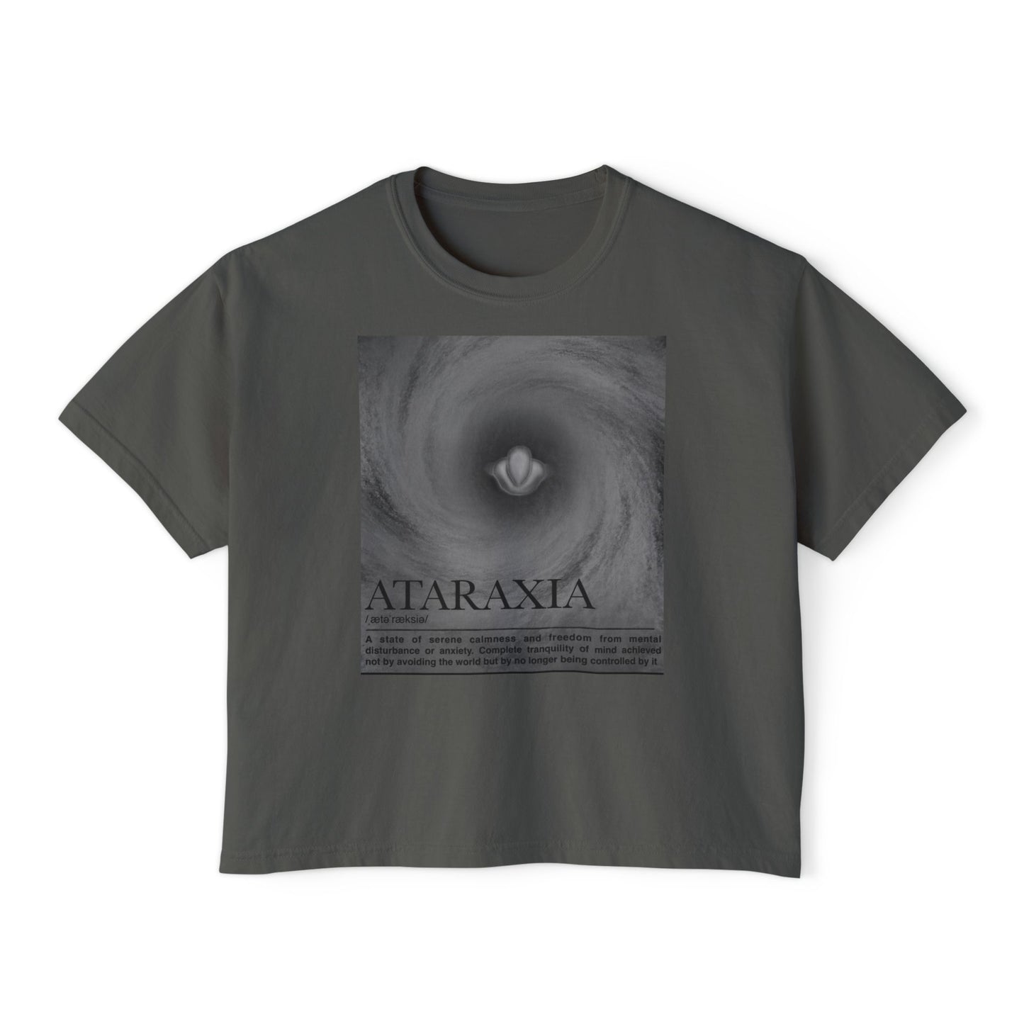Ataraxia Swirl graphic Women's Tee | Calm Mind, Minimal Monochrome