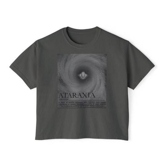 Ataraxia Swirl graphic Women's Tee | Calm Mind, Minimal Monochrome