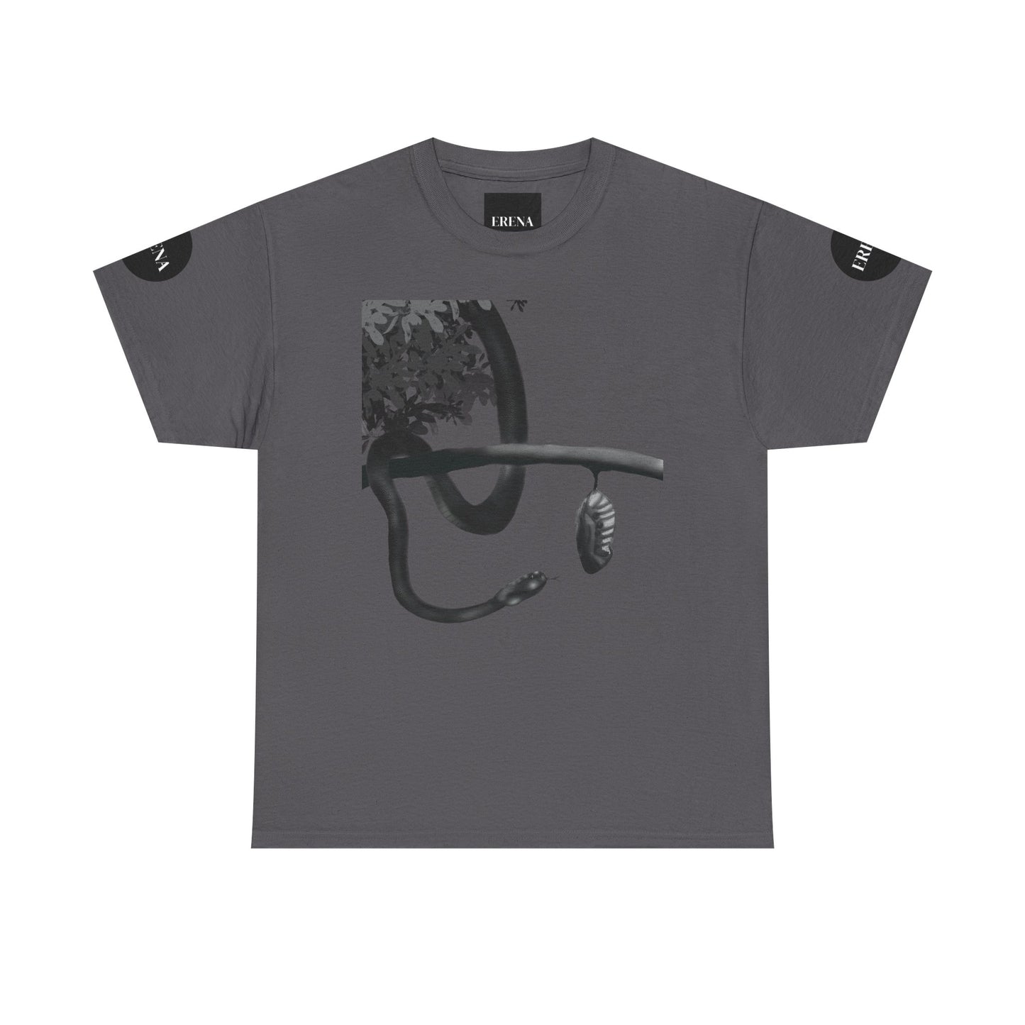 Metempsychosis Snake Illustration Tee | Monochrome Botanical Art