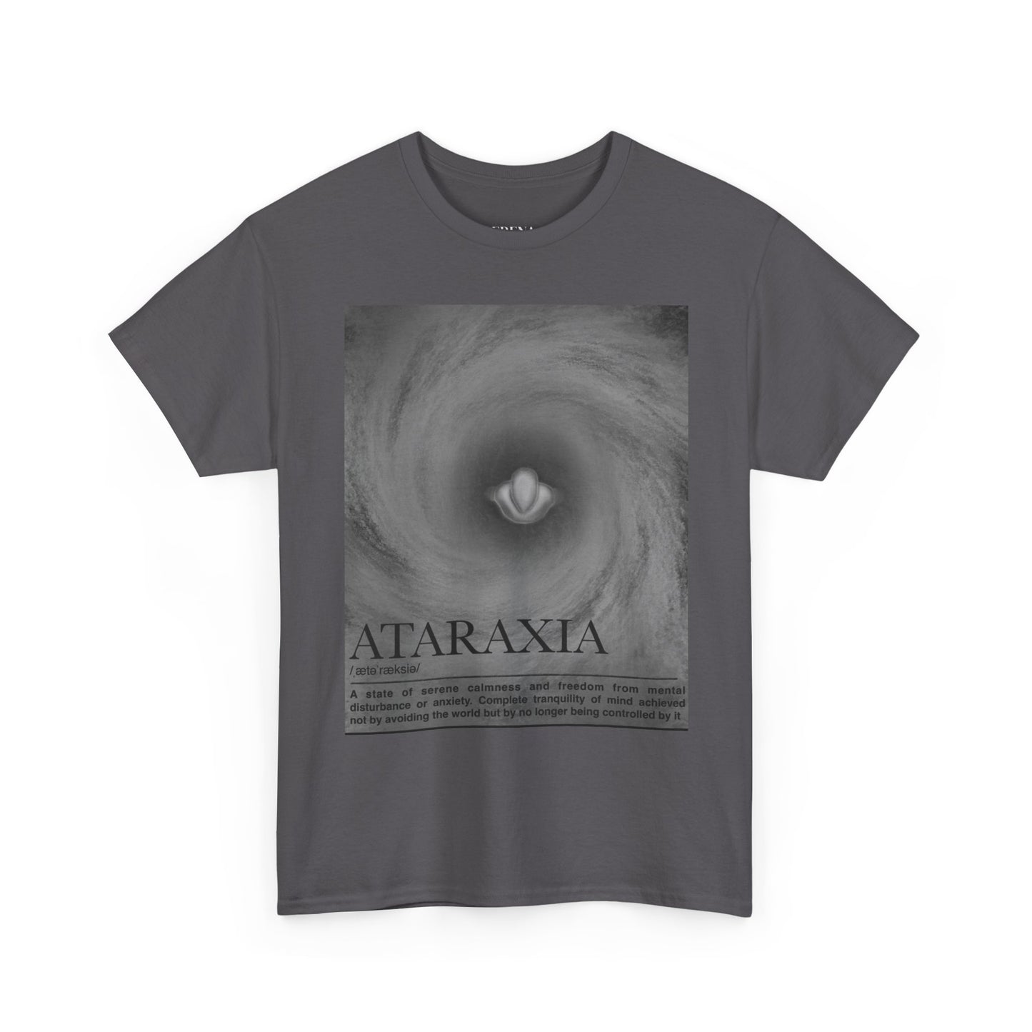 Ataraxia vortex poster Tee | minimalist storm swirl typography