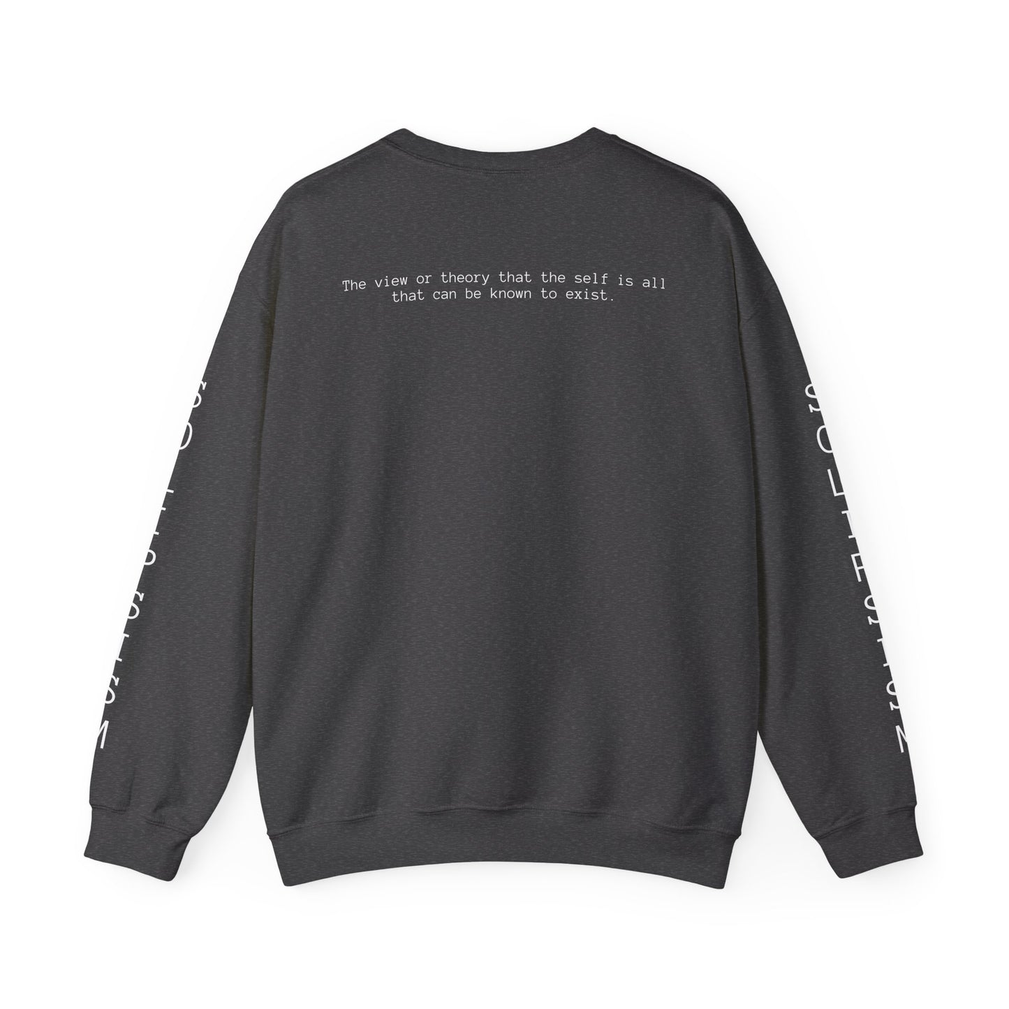 Solipsism Eye Graphic Crewneck Sweatshirt | Typographic Sleeve Print
