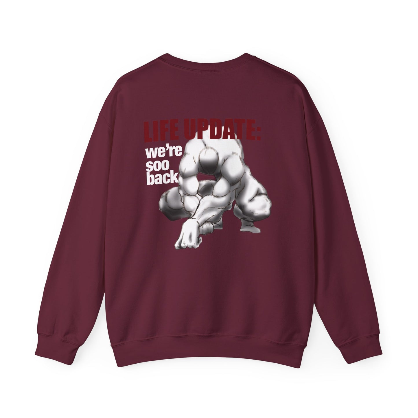 Life Update: we're soo back Crewneck Sweatshirt | Muscular Figure Graphic