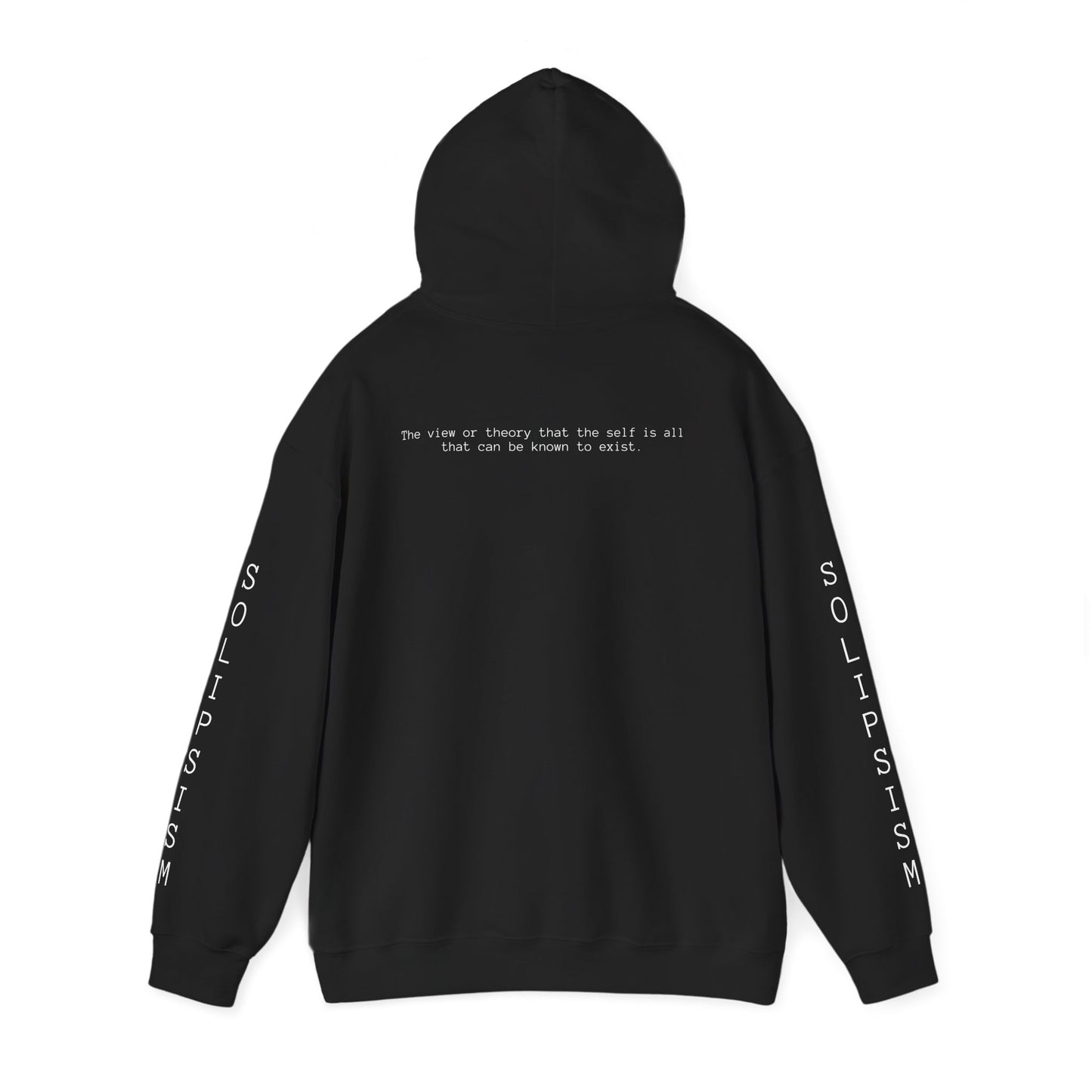 Solipsism Eye Graphic Hoodie | Solipsism Text Sleeve Pullover