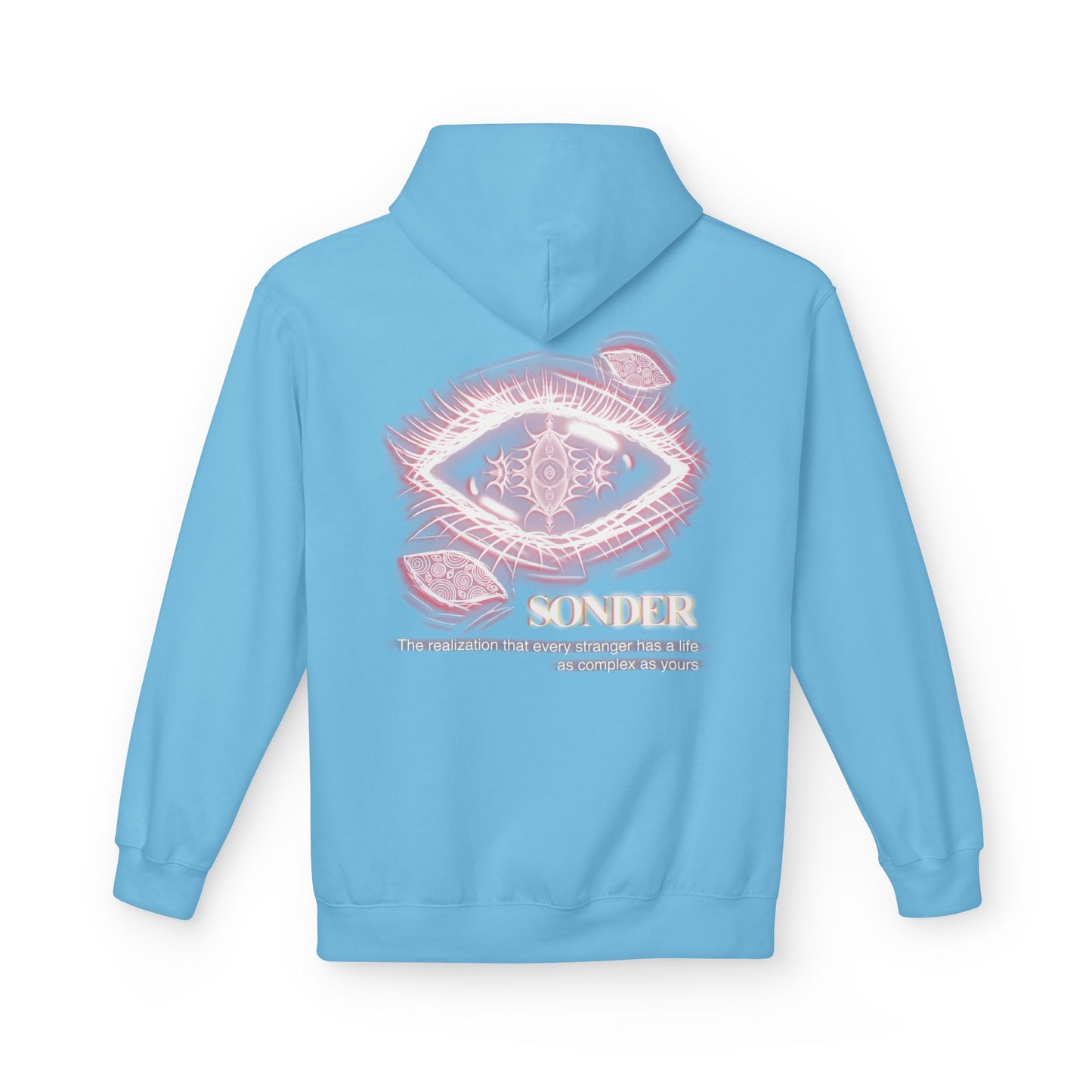 Sonder eye illustration Hoodie | Back graphic, neon pink text