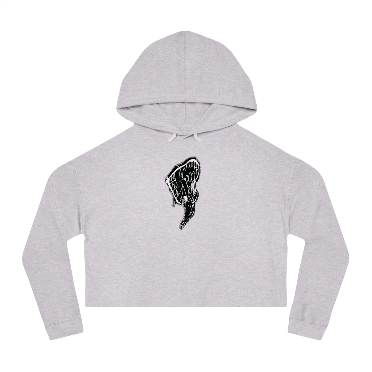 Cropped Hoodie — Black Abstract Shark Graphic