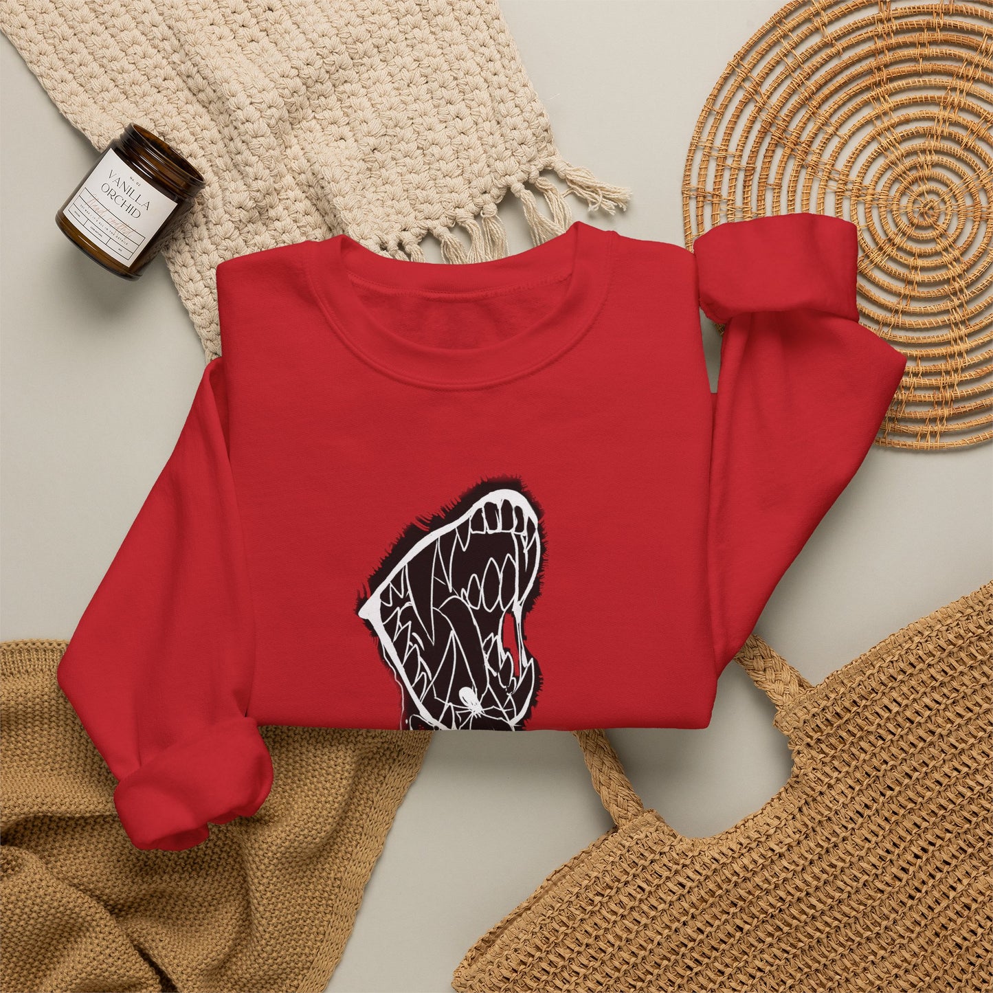 Snake Skull Illustration Crewneck Sweatshirt | Gothic Snake Sleeve Art