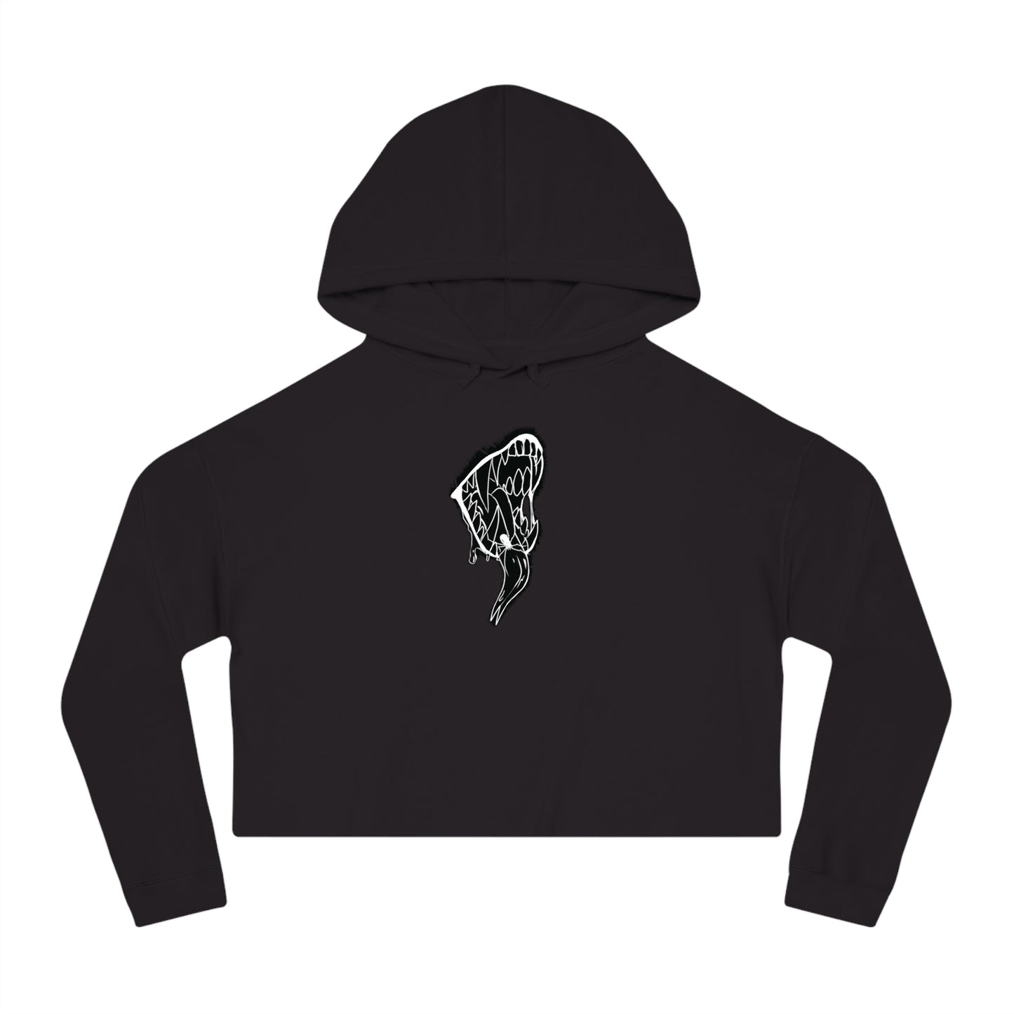 Cropped Hoodie — Black Abstract Shark Graphic