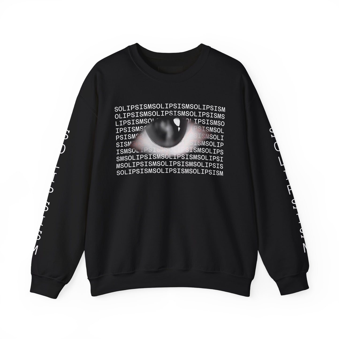Solipsism Eye Graphic Crewneck Sweatshirt | Typographic Sleeve Print