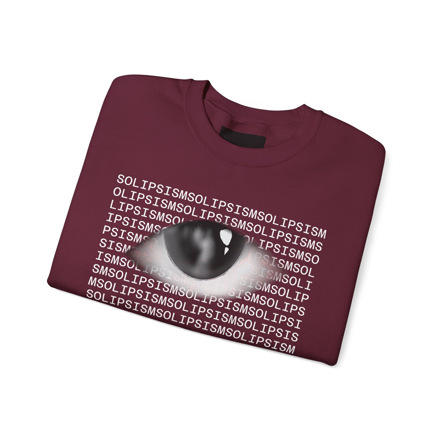 Solipsism Eye Graphic Crewneck Sweatshirt | Typographic Sleeve Print