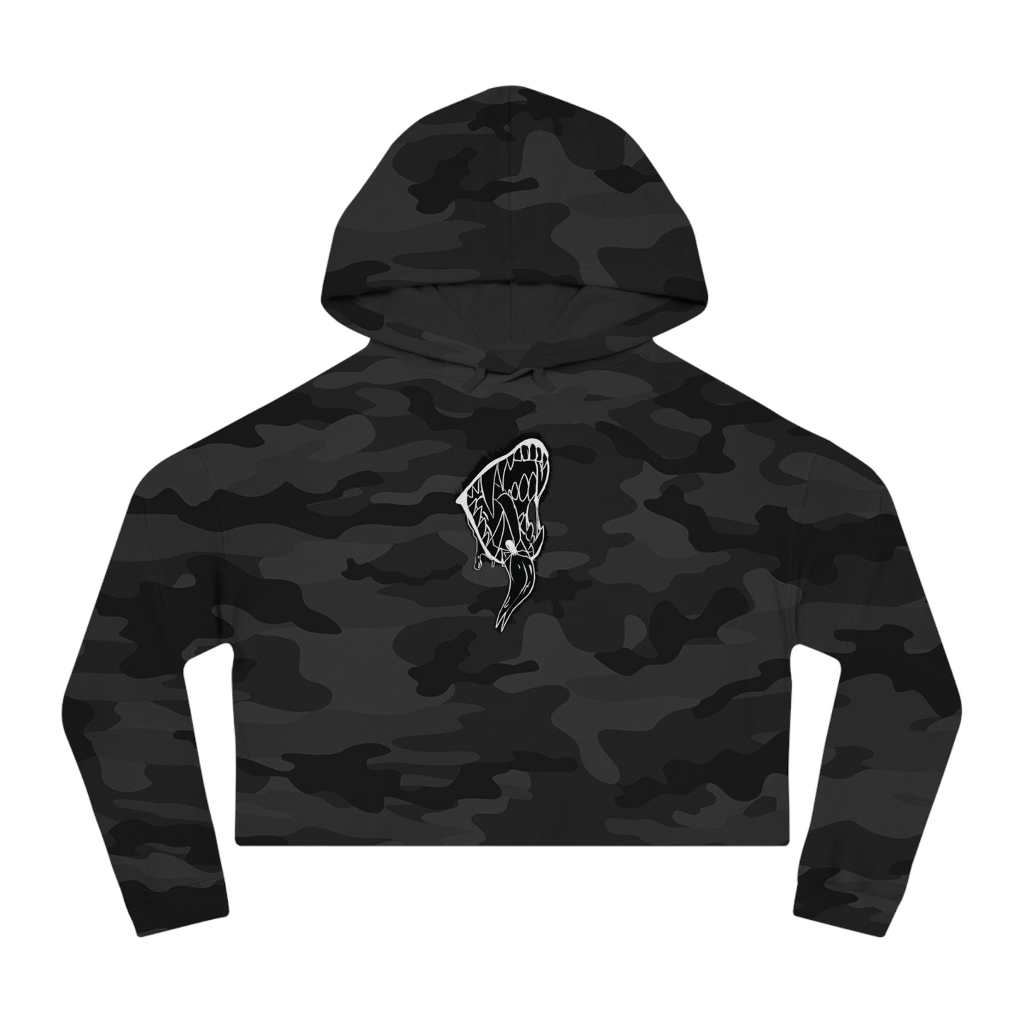 Cropped Hoodie — Black Abstract Shark Graphic