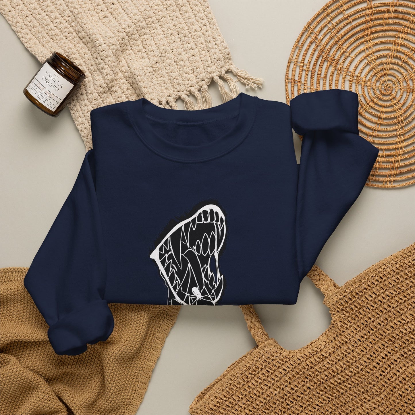 Snake Skull Illustration Crewneck Sweatshirt | Gothic Snake Sleeve Art
