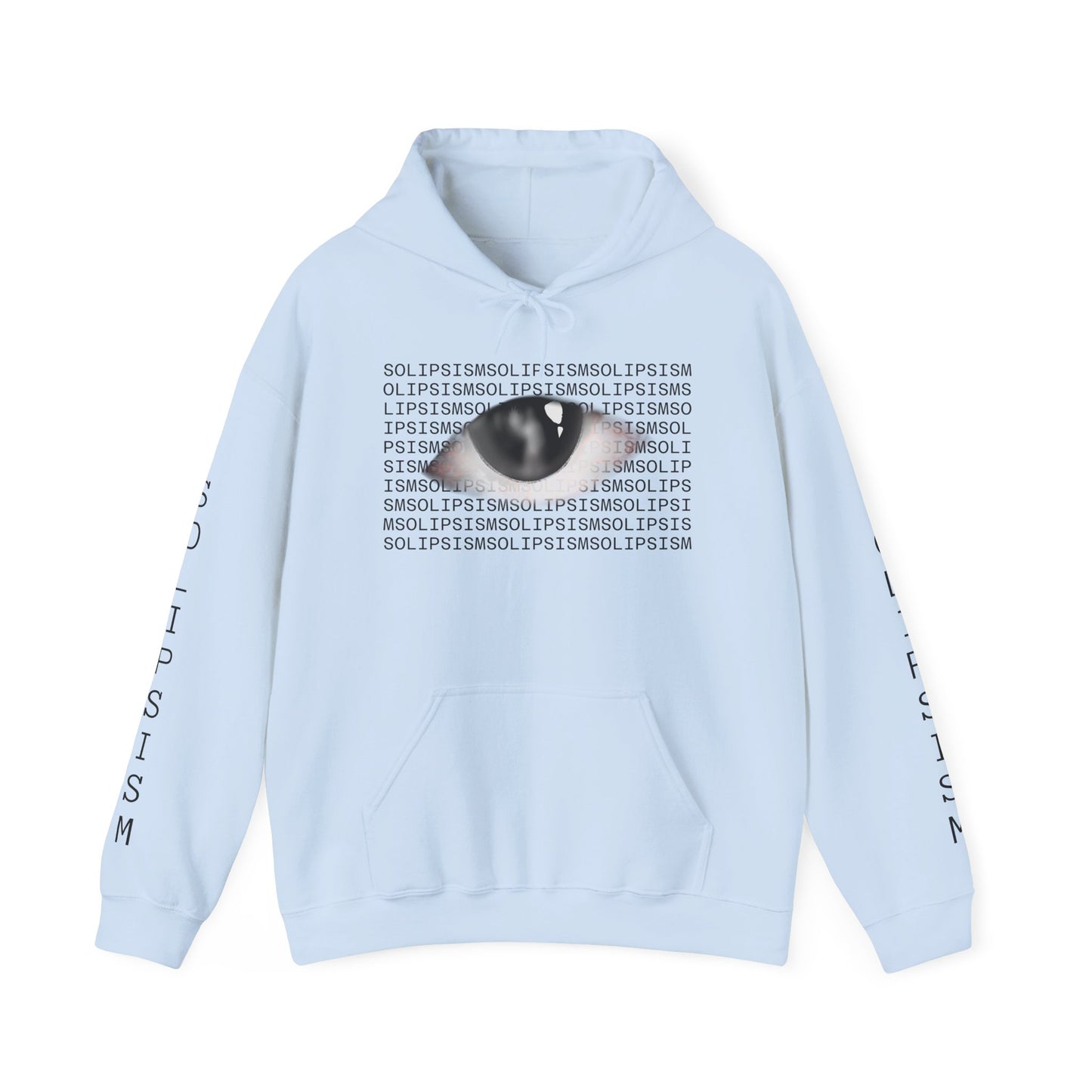 Solipsism Eye Graphic Hoodie | Solipsism Text Sleeve Pullover