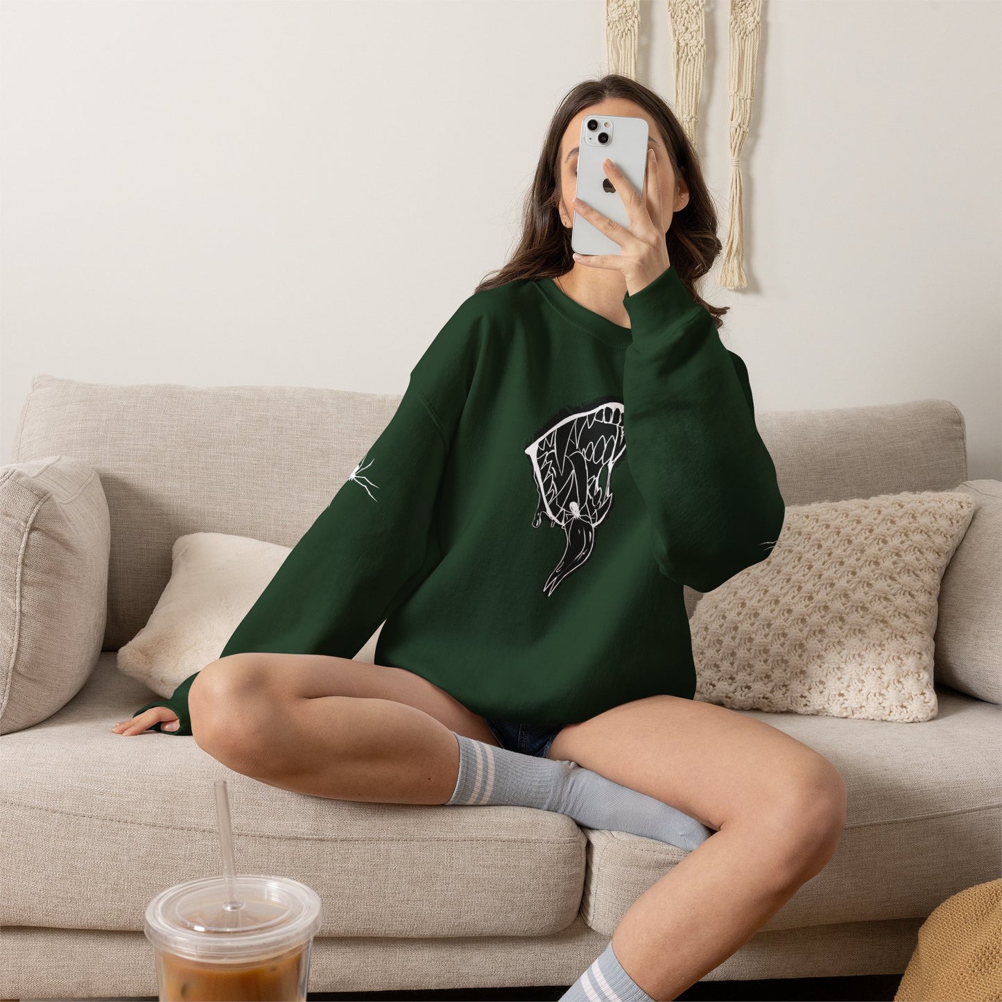 Snake Skull Illustration Crewneck Sweatshirt | Gothic Snake Sleeve Art