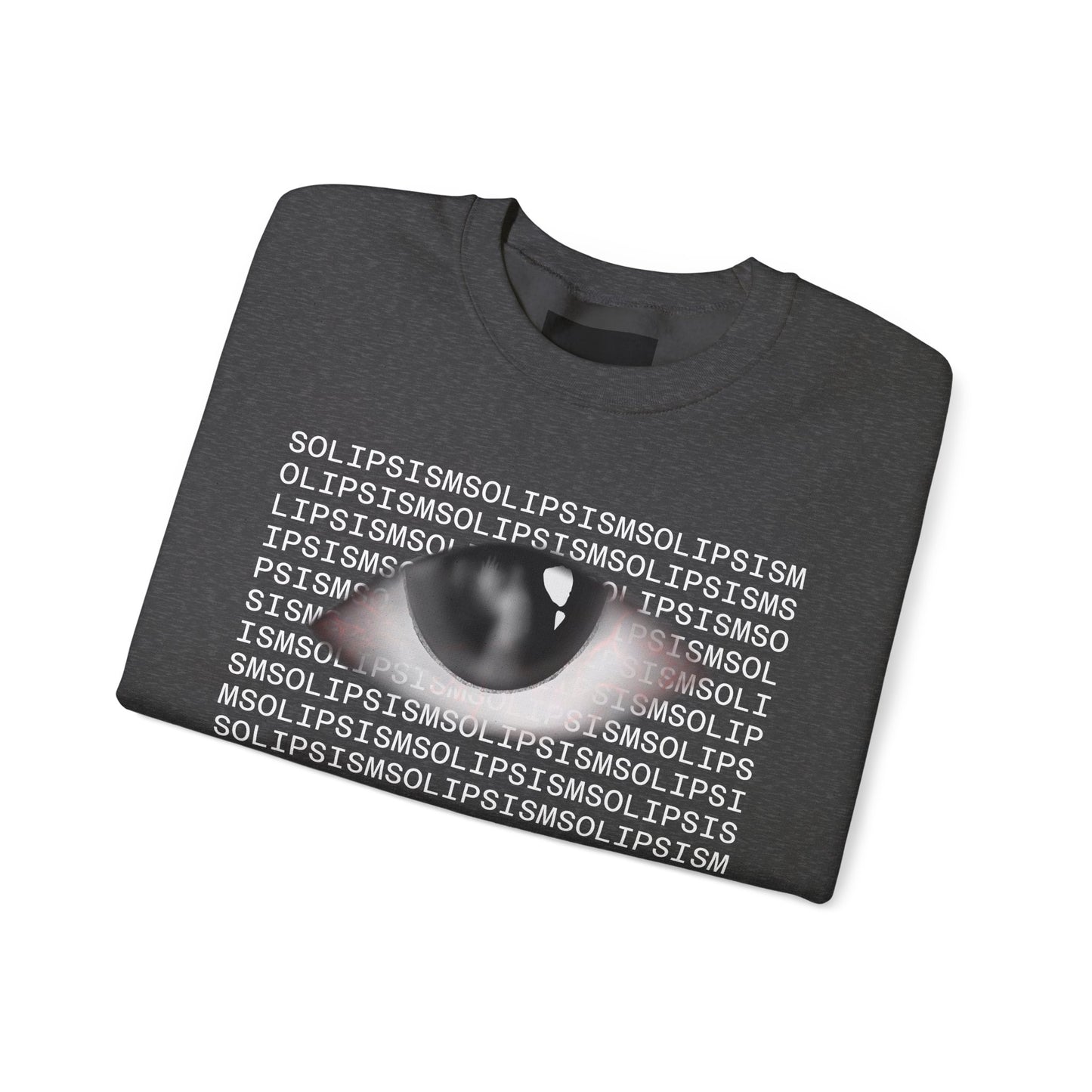 Solipsism Eye Graphic Crewneck Sweatshirt | Typographic Sleeve Print