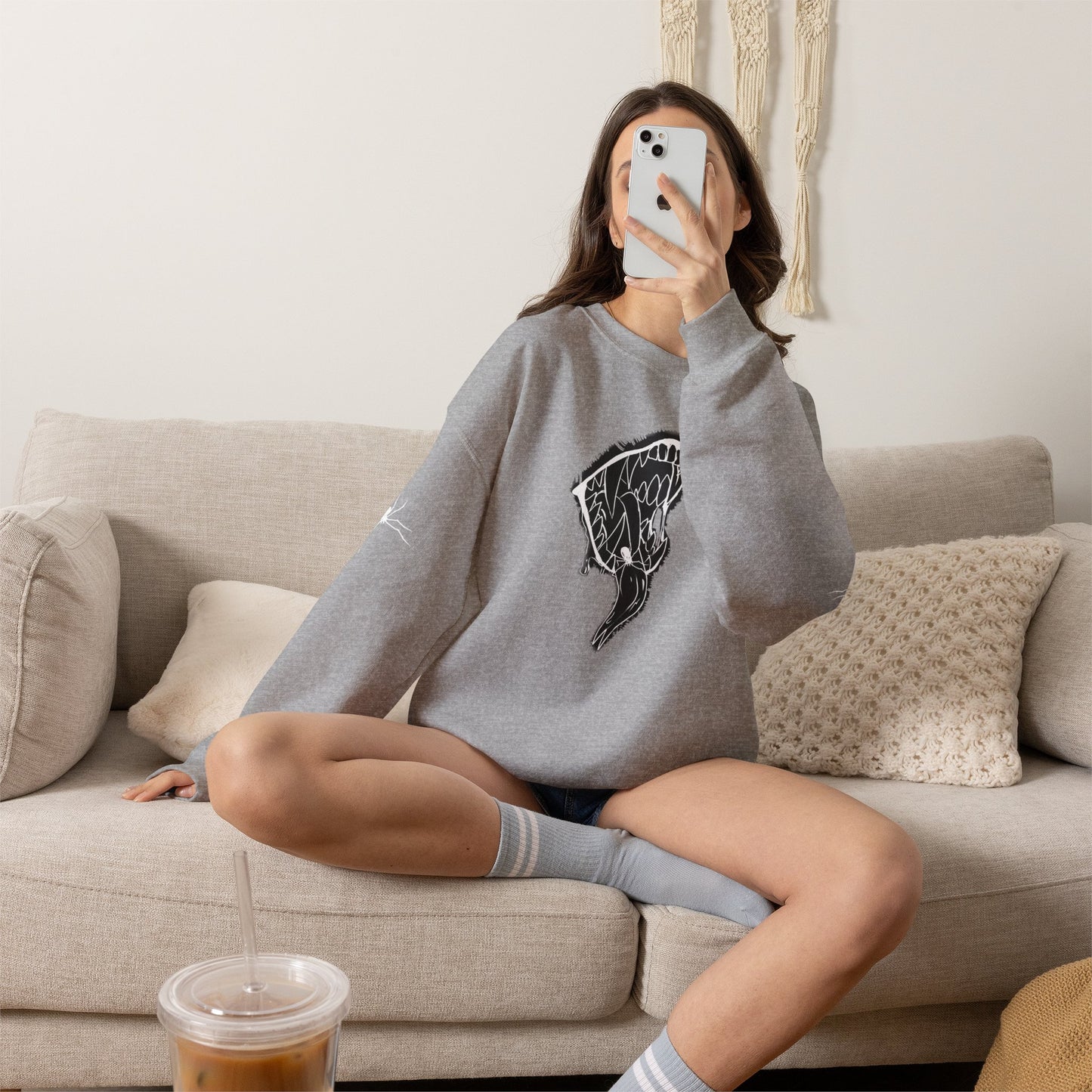 Snake Skull Illustration Crewneck Sweatshirt | Gothic Snake Sleeve Art