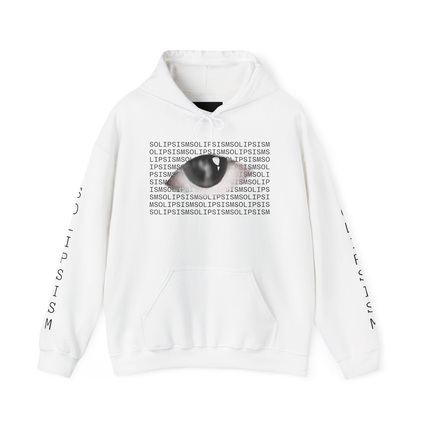 Solipsism Eye Graphic Hoodie | Solipsism Text Sleeve Pullover