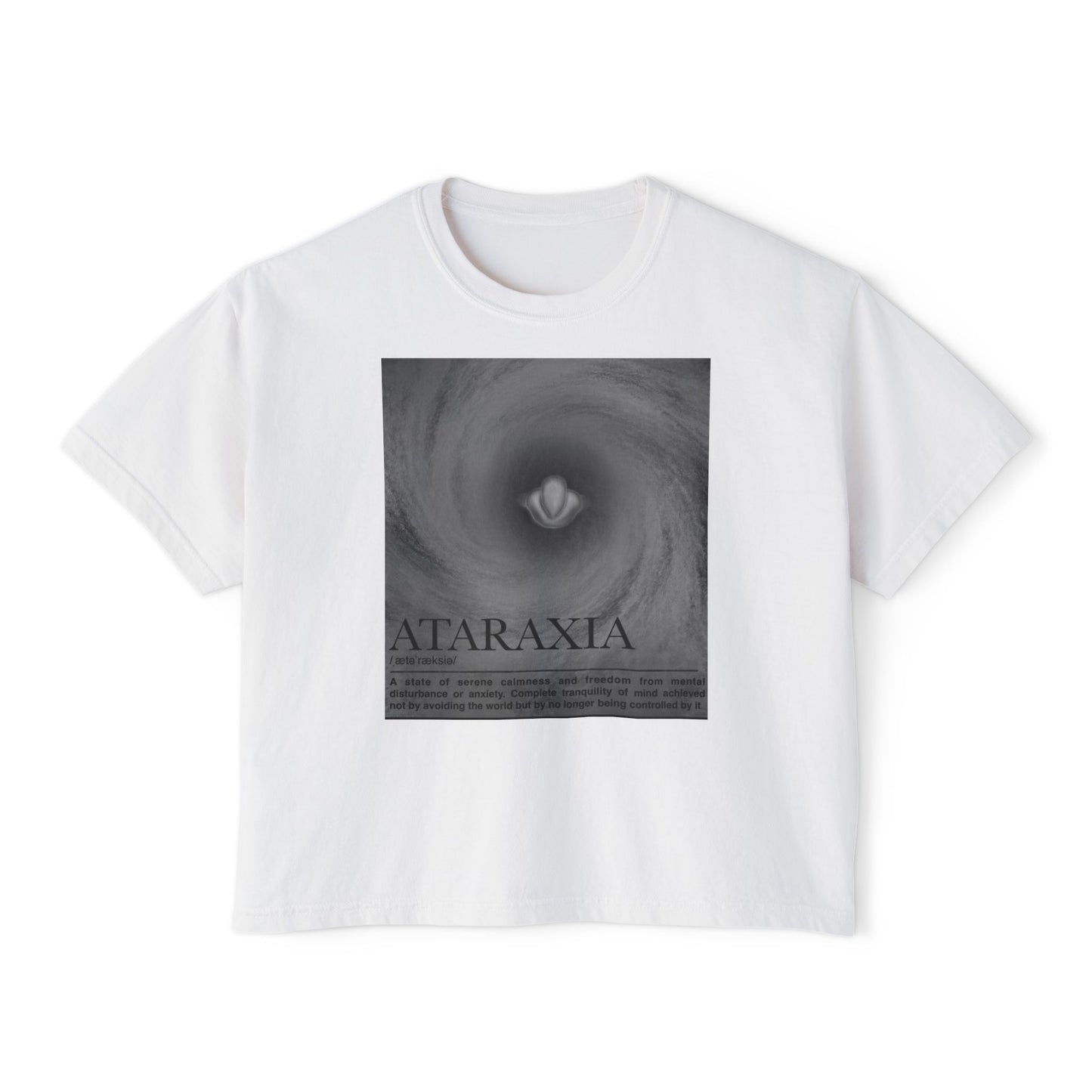 Ataraxia Swirl graphic Women's Tee | Calm Mind, Minimal Monochrome