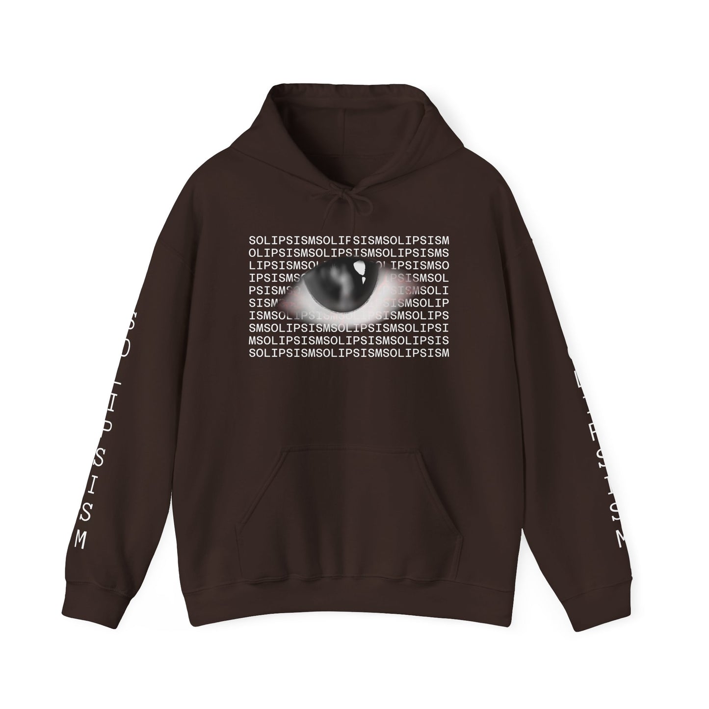Solipsism Eye Graphic Hoodie | Solipsism Text Sleeve Pullover