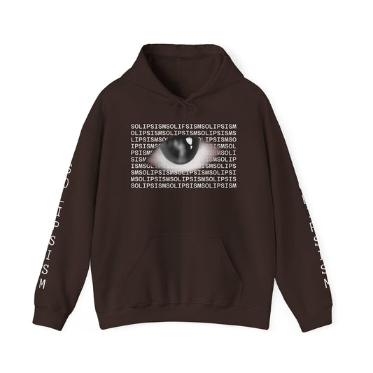 Solipsism Eye Graphic Hoodie | Solipsism Text Sleeve Pullover