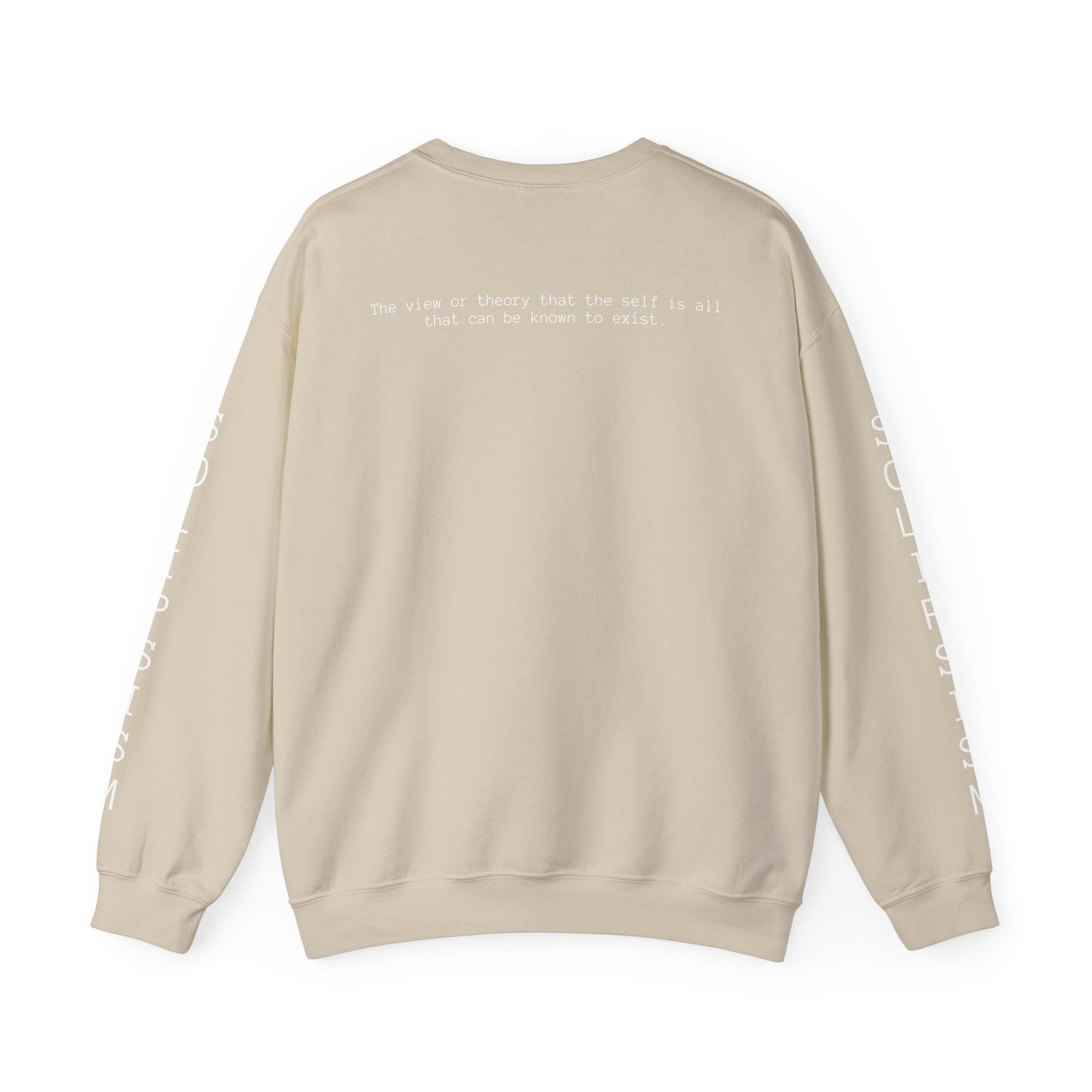 Solipsism Eye Graphic Crewneck Sweatshirt | Typographic Sleeve Print