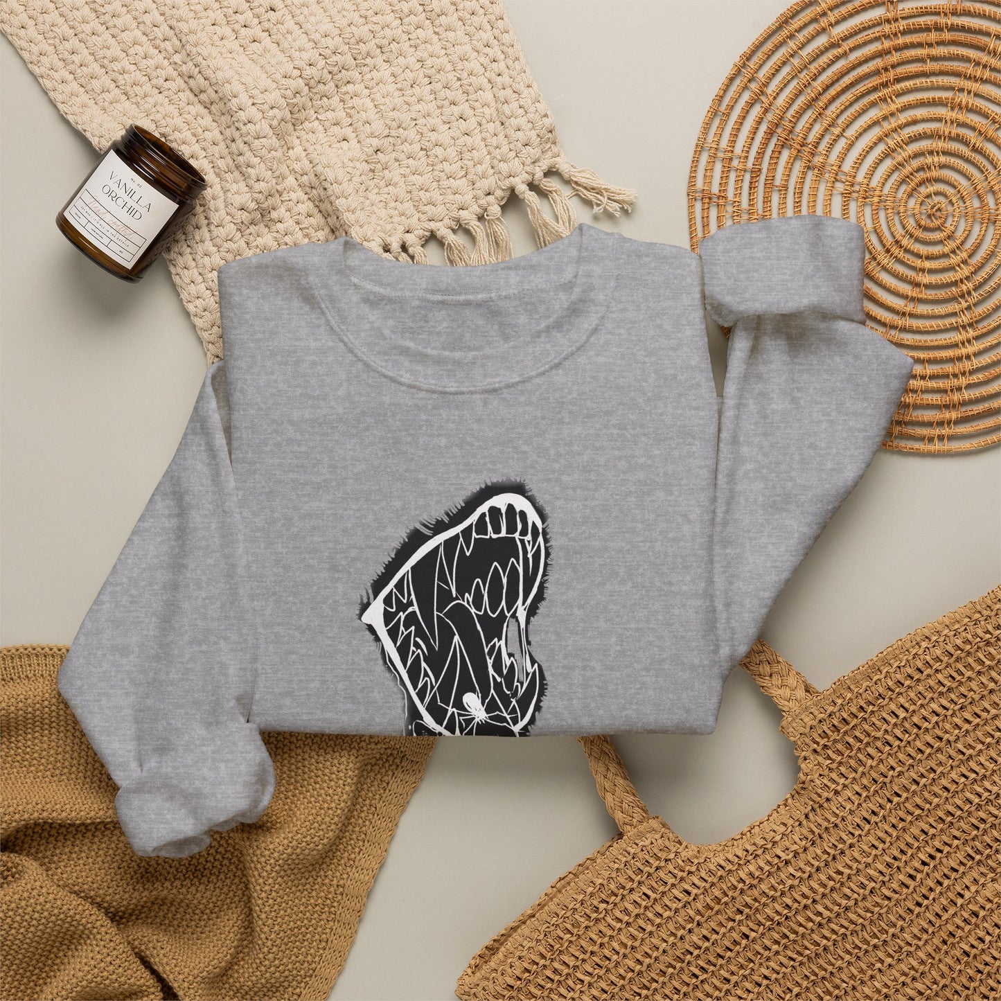 Snake Skull Illustration Crewneck Sweatshirt | Gothic Snake Sleeve Art