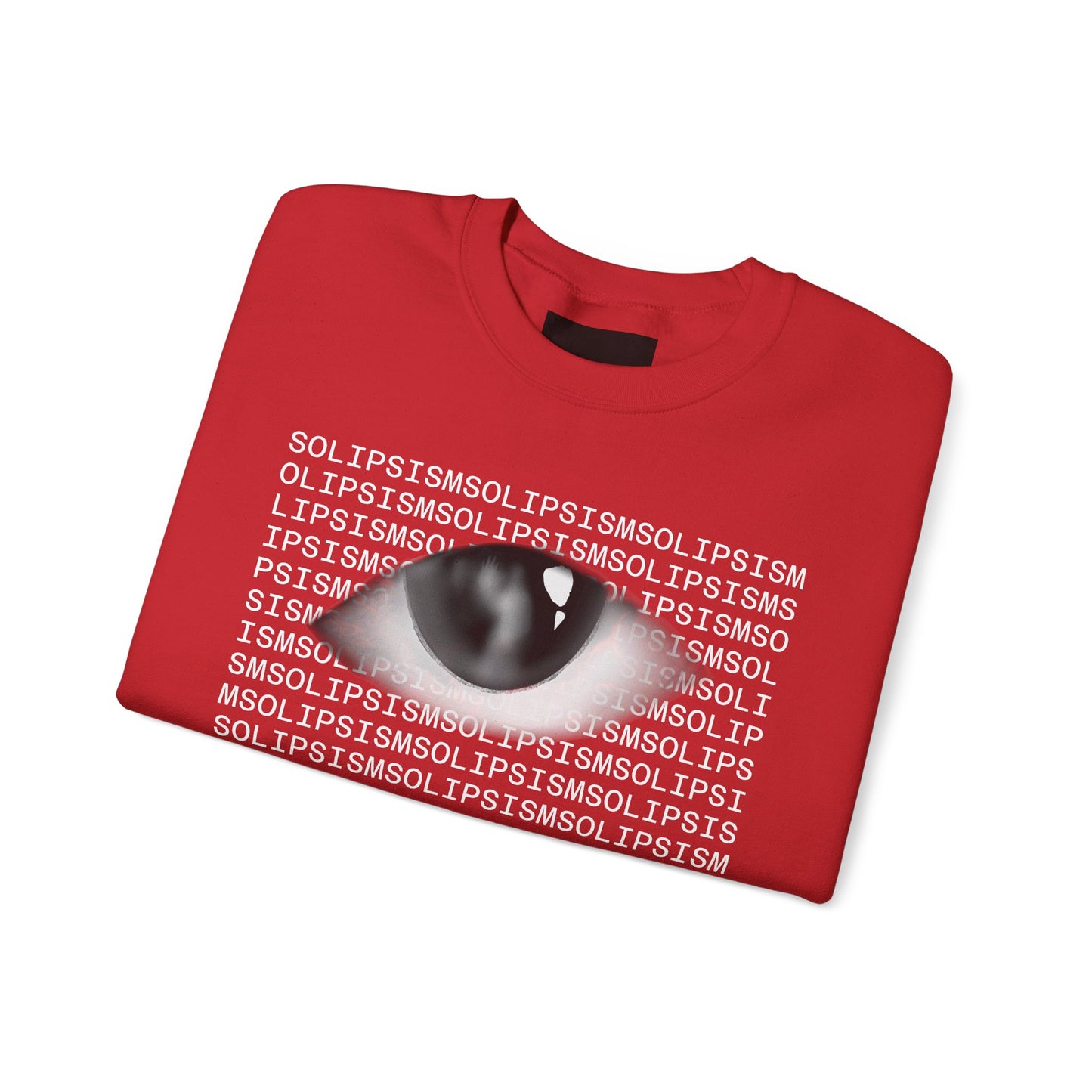 Solipsism Eye Graphic Crewneck Sweatshirt | Typographic Sleeve Print