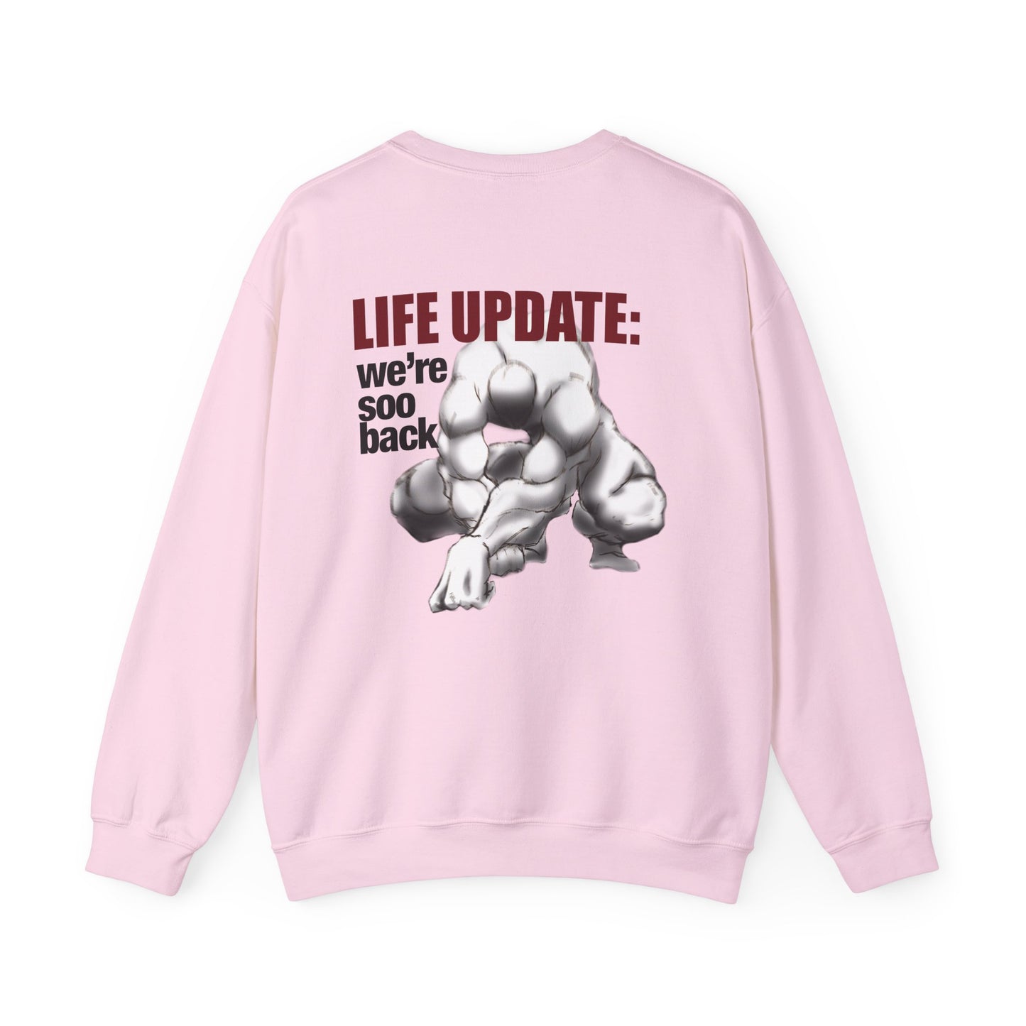 Life Update: we're soo back Crewneck Sweatshirt | Muscular Figure Graphic