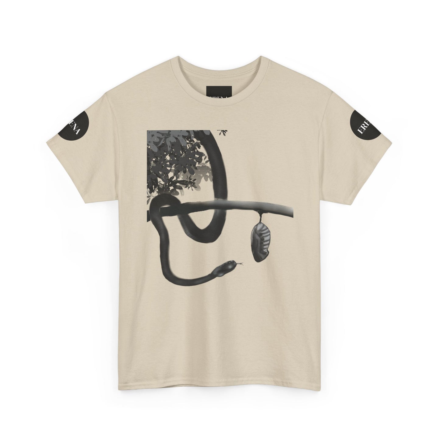 Metempsychosis Snake Illustration Tee | Monochrome Botanical Art