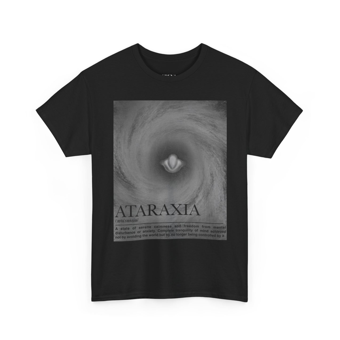 Ataraxia vortex poster Tee | minimalist storm swirl typography