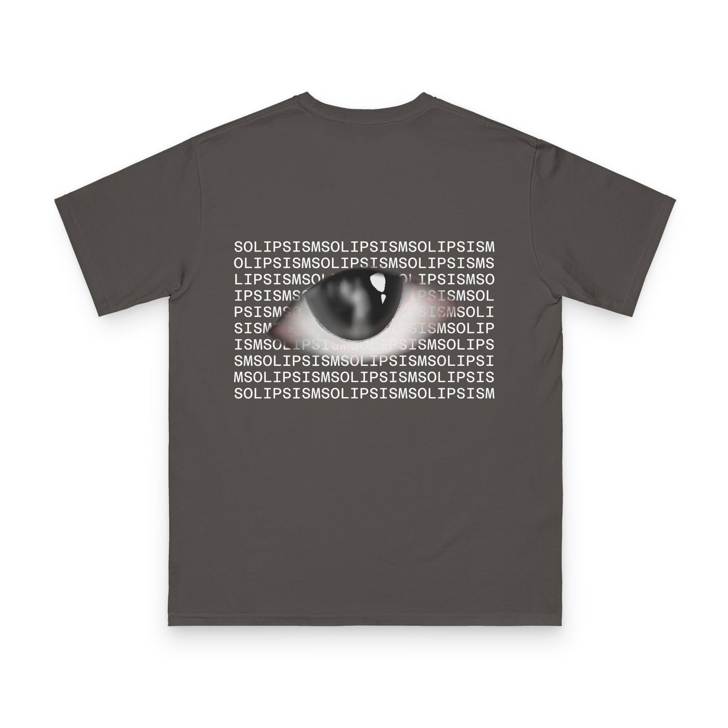 Monochrome Eye with Repeated Text T-Shirt | Graphic Back Print