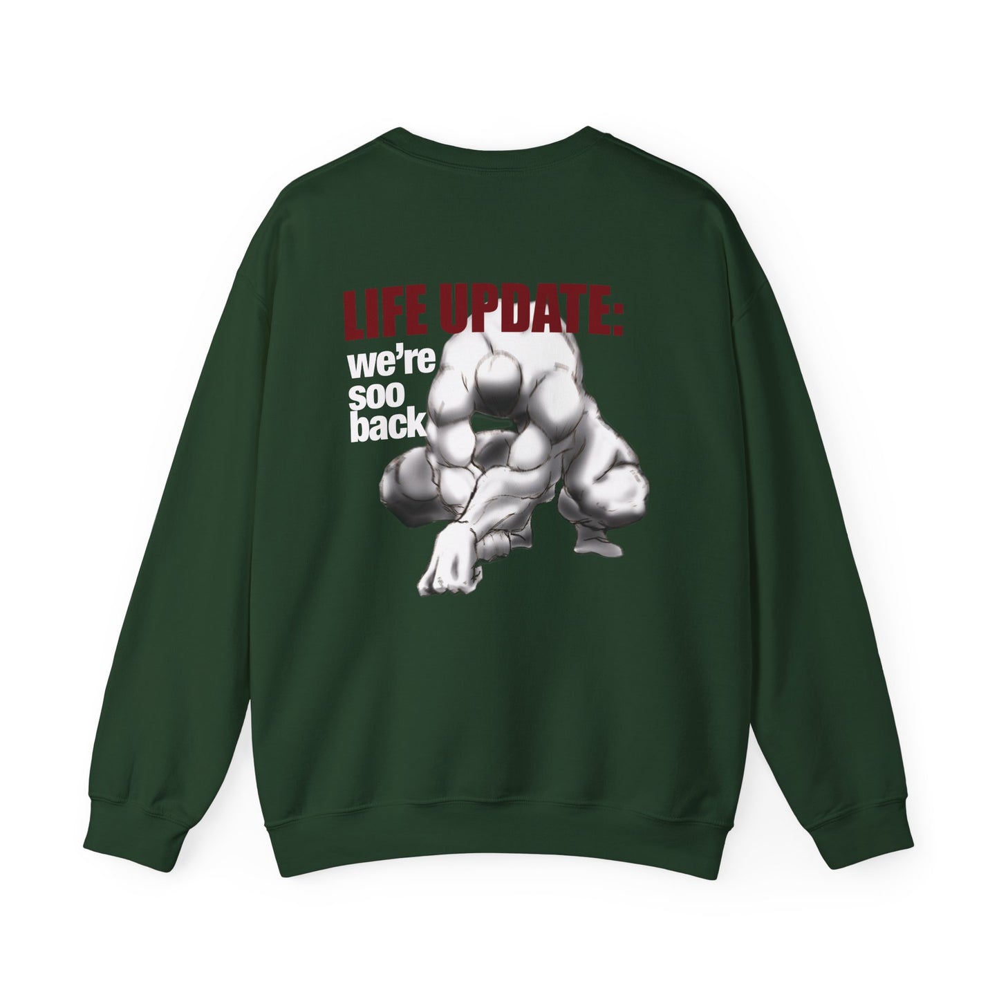 Life Update: we're soo back Crewneck Sweatshirt | Muscular Figure Graphic